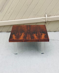 1970s Milo Baughman for Thayer Coggin Rosewood and Lucite Square Coffee Table