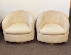 1970s Milo Baughman for Thayer Coggin Swivel Plinth Brass Chairs, a Pair