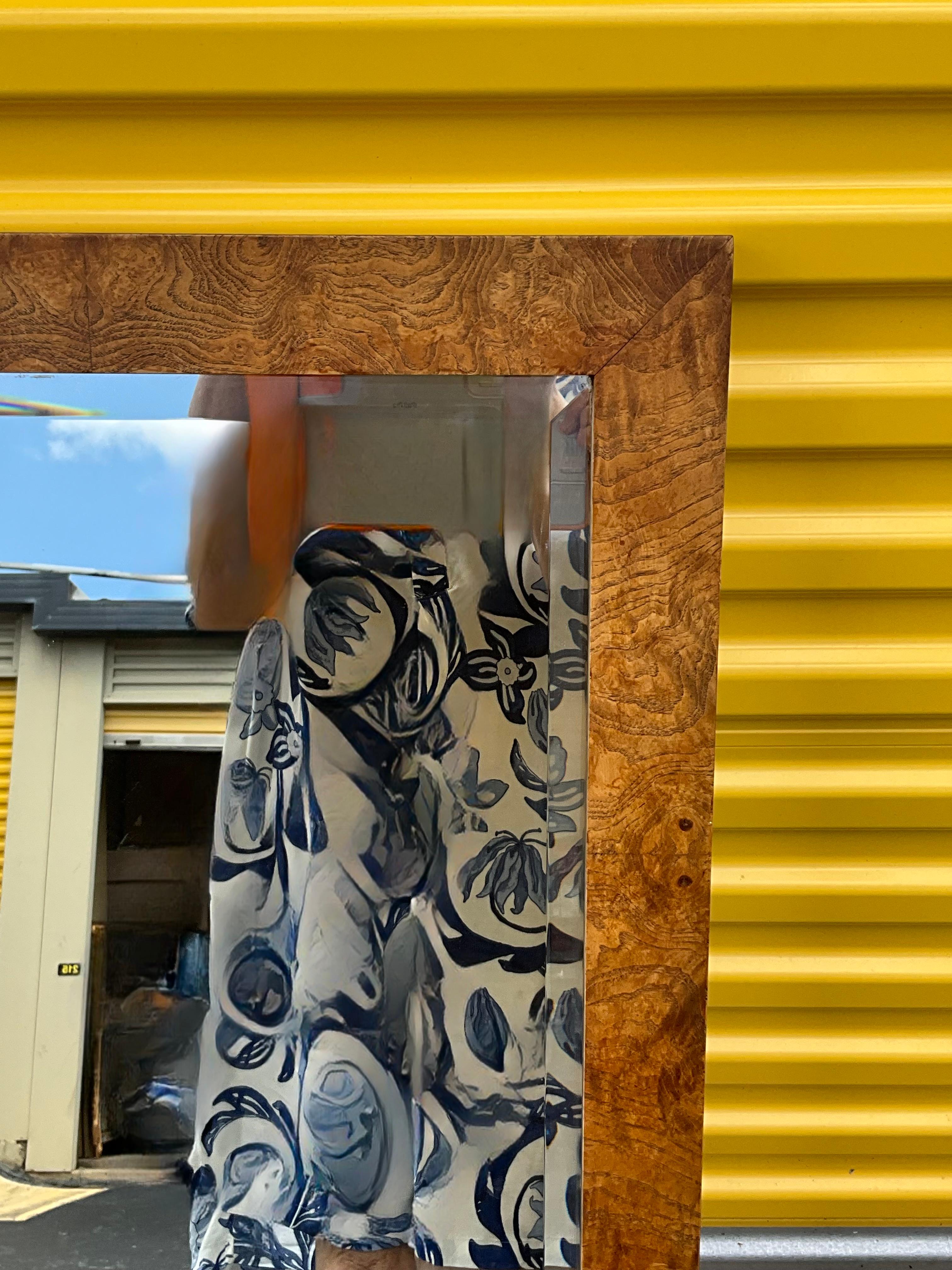 1970s Milo Baughman Inspired Modern Burlwood Wall Mirrors - Pair 1