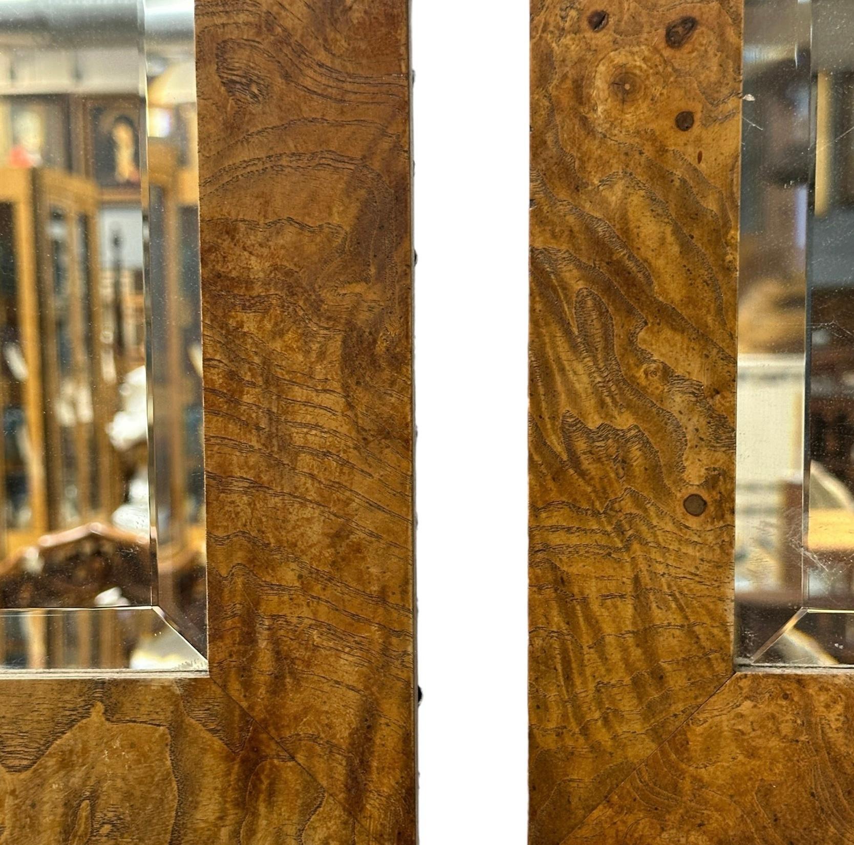 1970s Milo Baughman Inspired Modern Burlwood Wall Mirrors - Pair 2