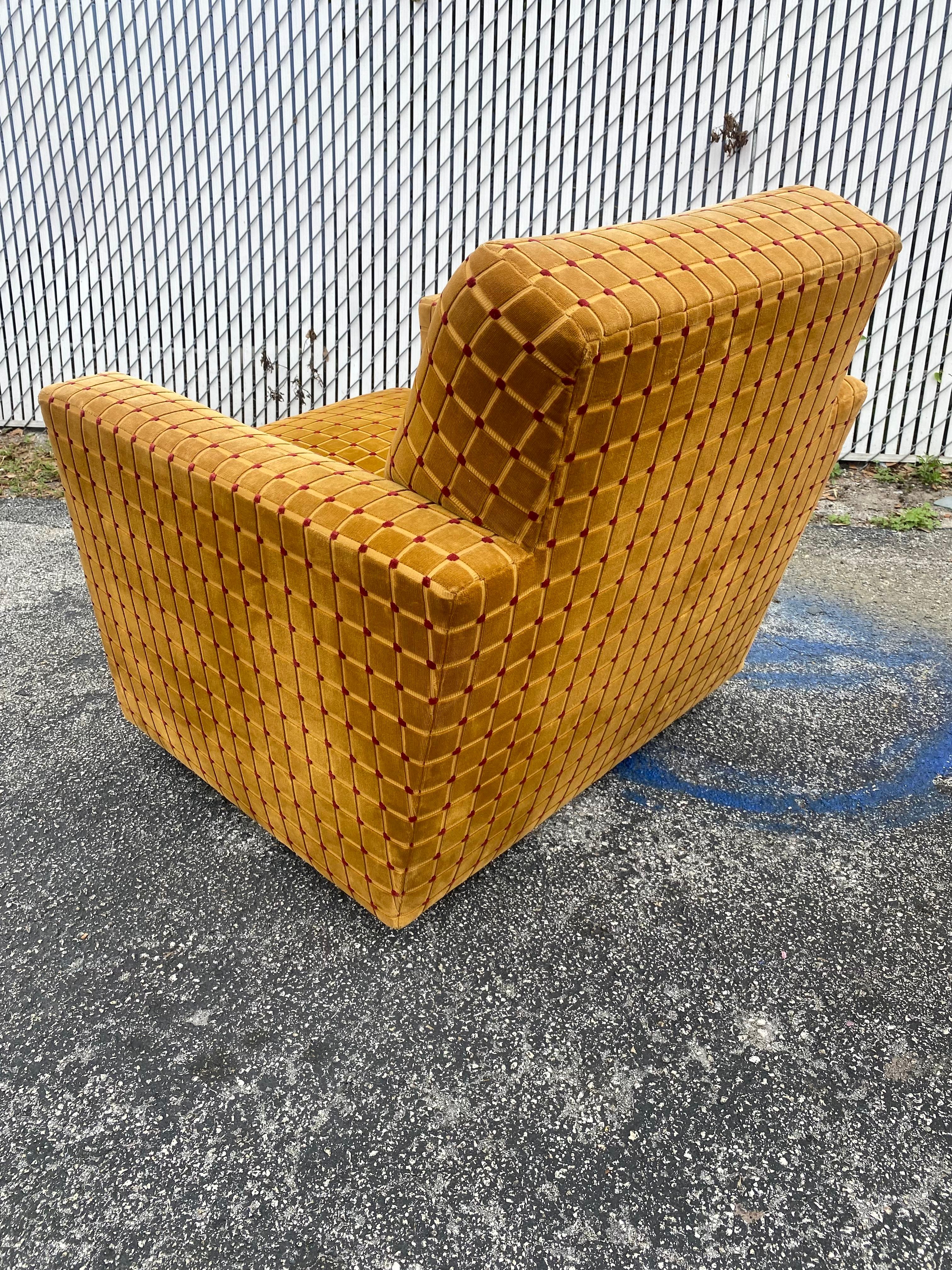 1970s Milo Baughman Jack Larsen Velvet Cut Mustard Gold Swivel Chairs, Set of 2 For Sale 5