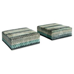 1970 Milo Baughman Jack Larsen Velvet Ottoman Coffee Table, Set of 2