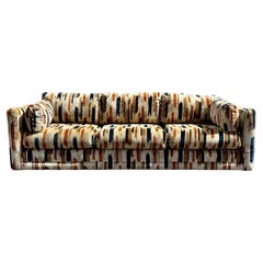 1970s Milo Baughman Jack Lenor Larsen Navy Biege Velvet Tuxedo Sofas, Set of 2
