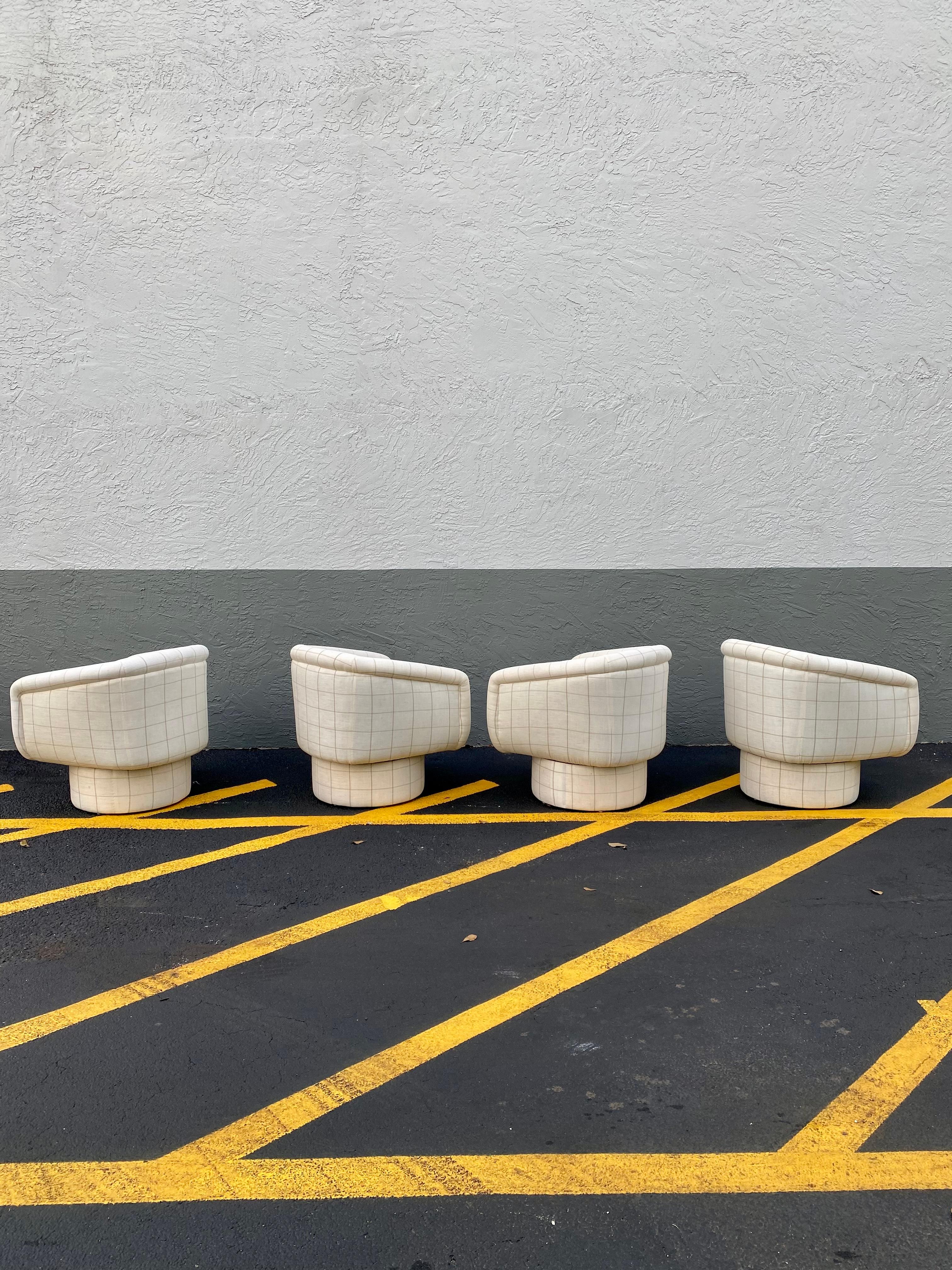 American 1970s Milo Baughman Linen Barrel Swivel Chairs, Set of 2
