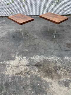 1970s Milo Baughman Floating Lucite and Wood Tables, Set of 2