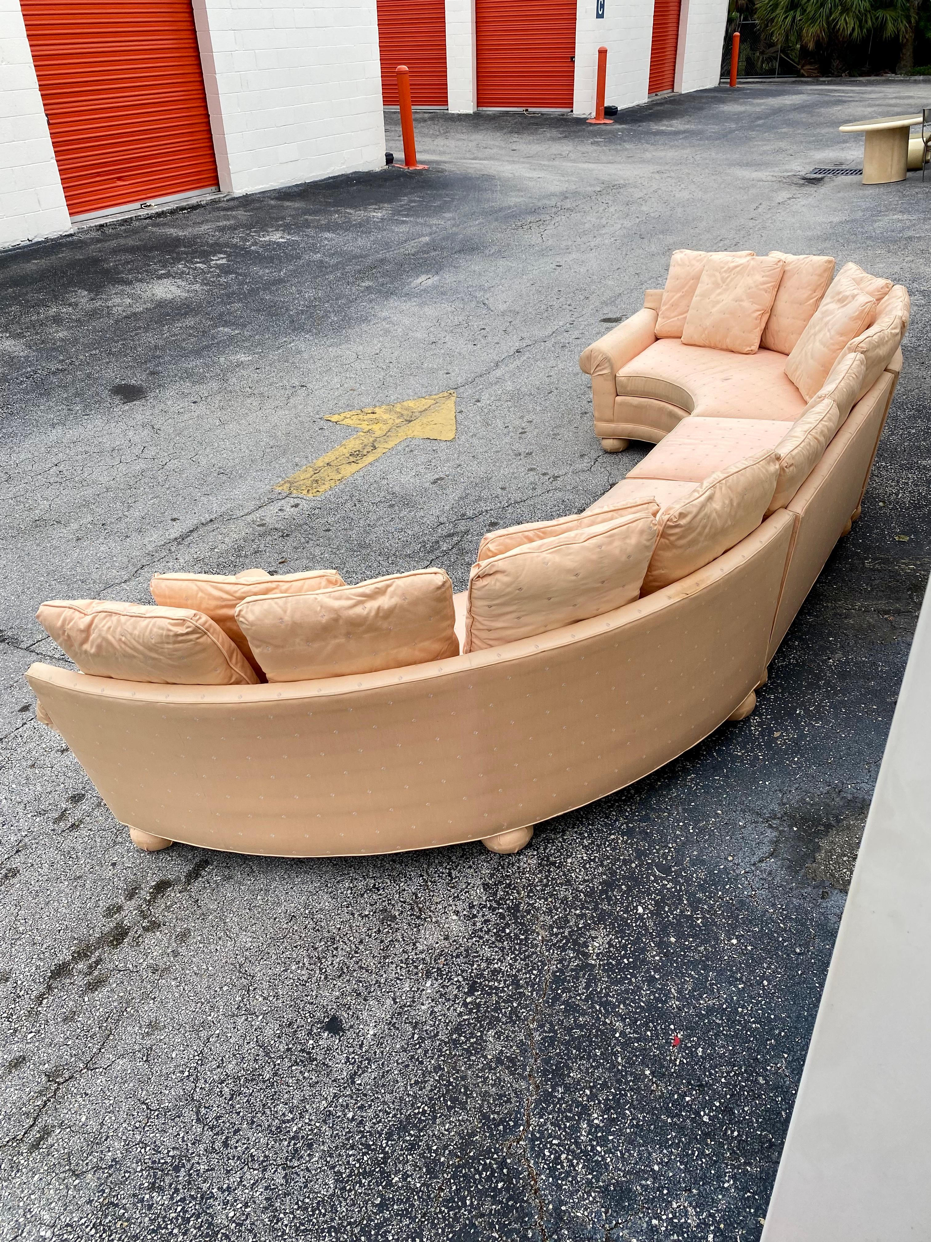 1970s Milo Baughman Salmon Satin Curved Sectional For Sale 6