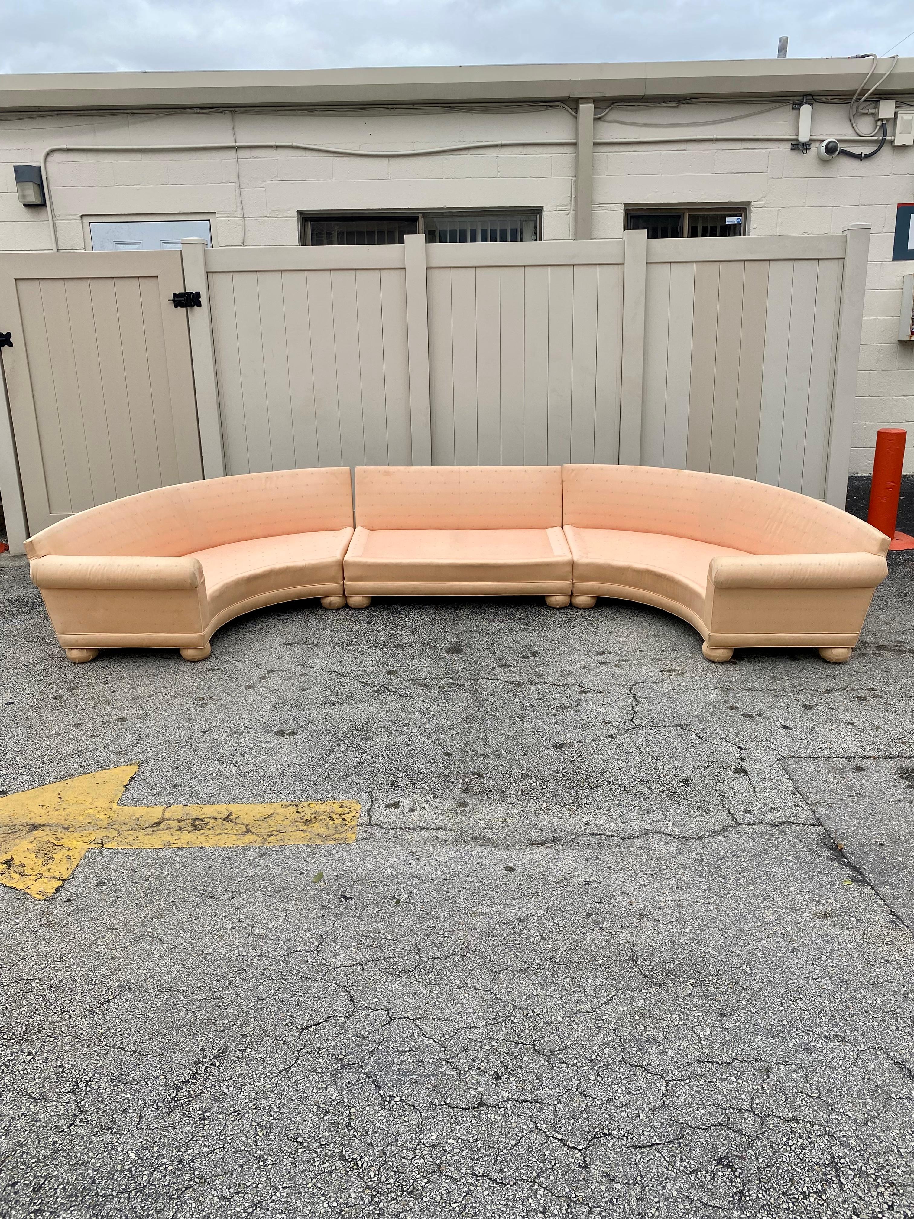 1970s Milo Baughman Salmon Satin Curved Sectional For Sale 8