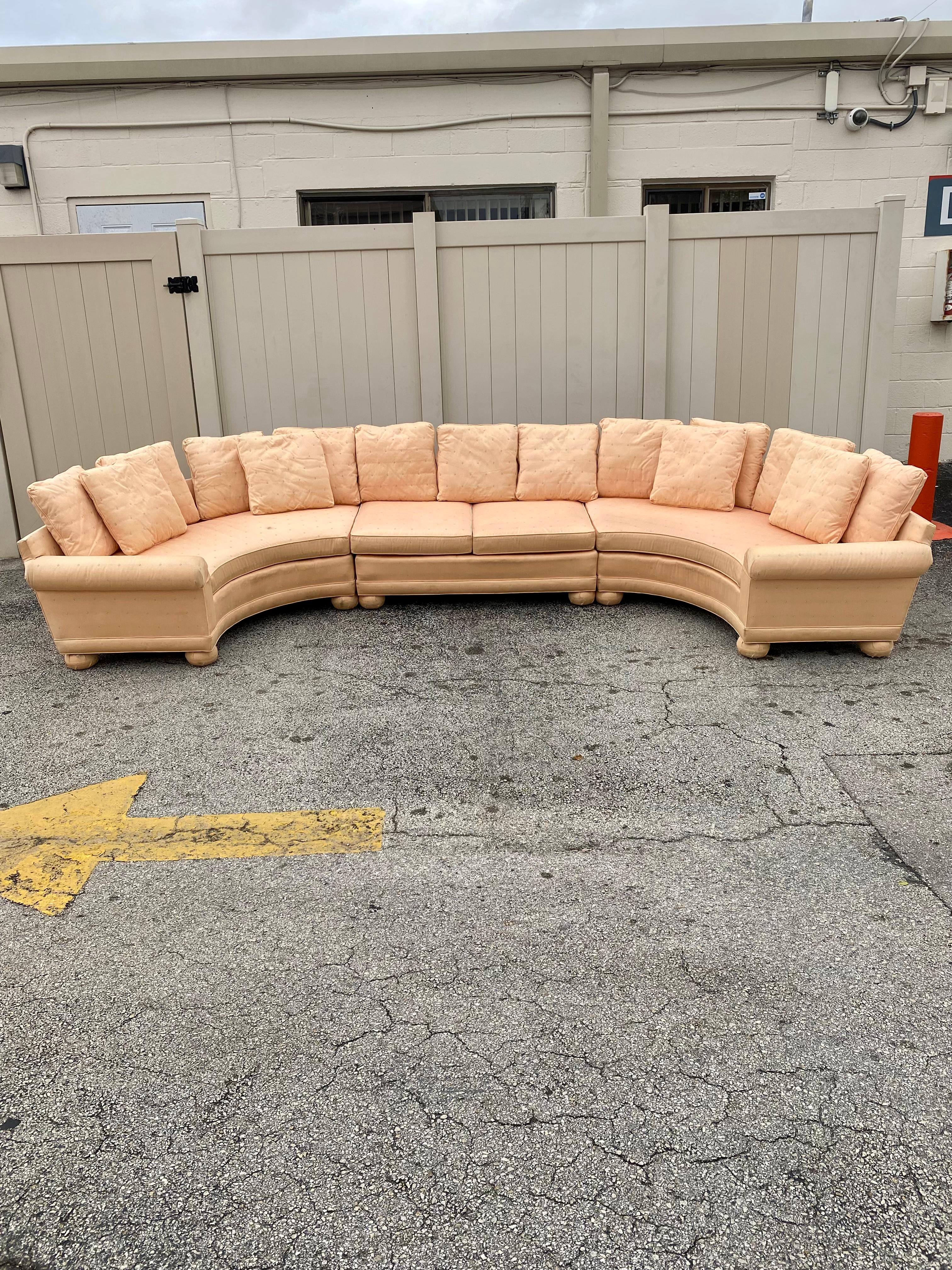 Mid-Century Modern 1970s Milo Baughman Salmon Satin Curved Sectional For Sale