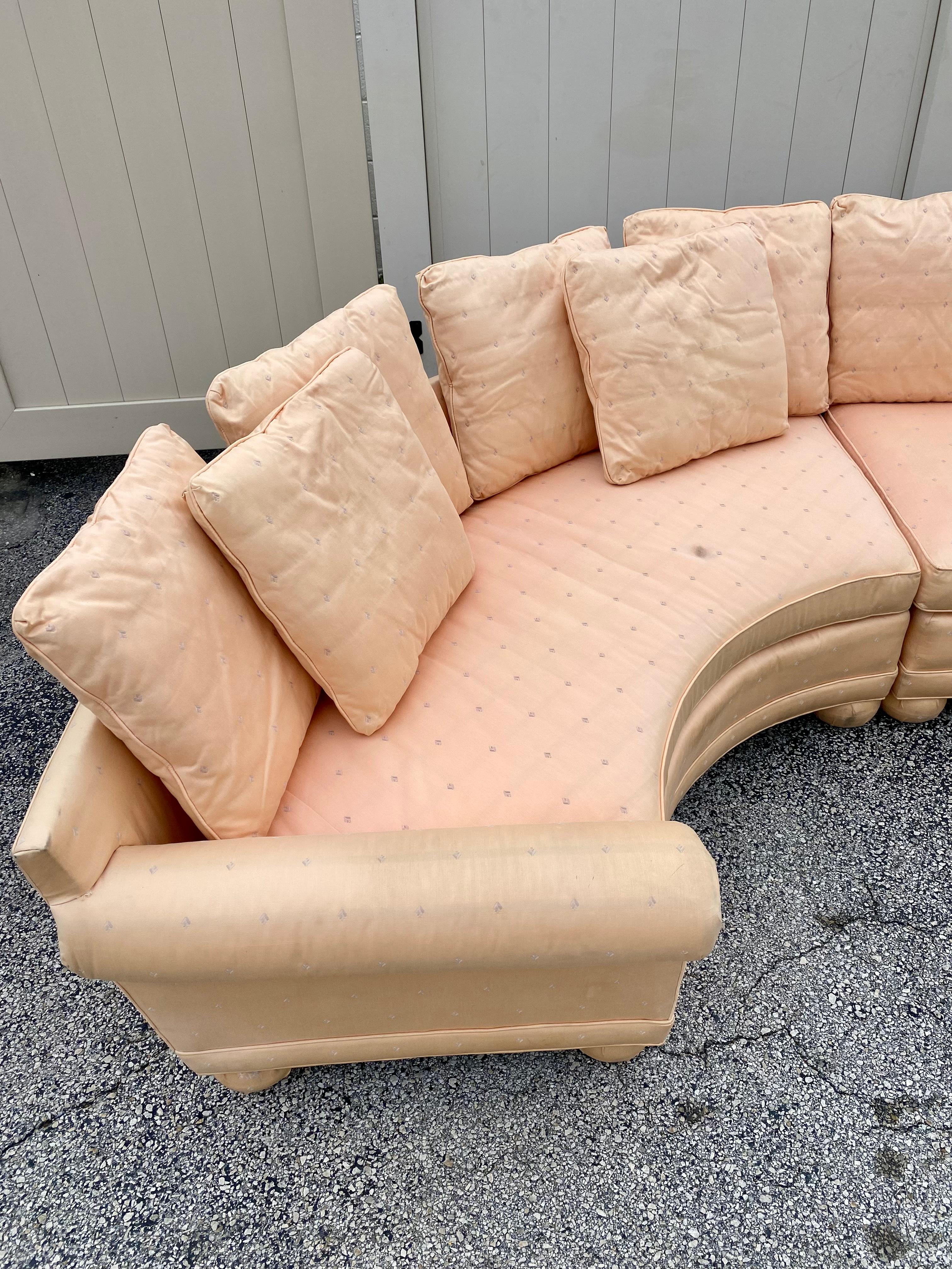 American 1970s Milo Baughman Salmon Satin Curved Sectional For Sale