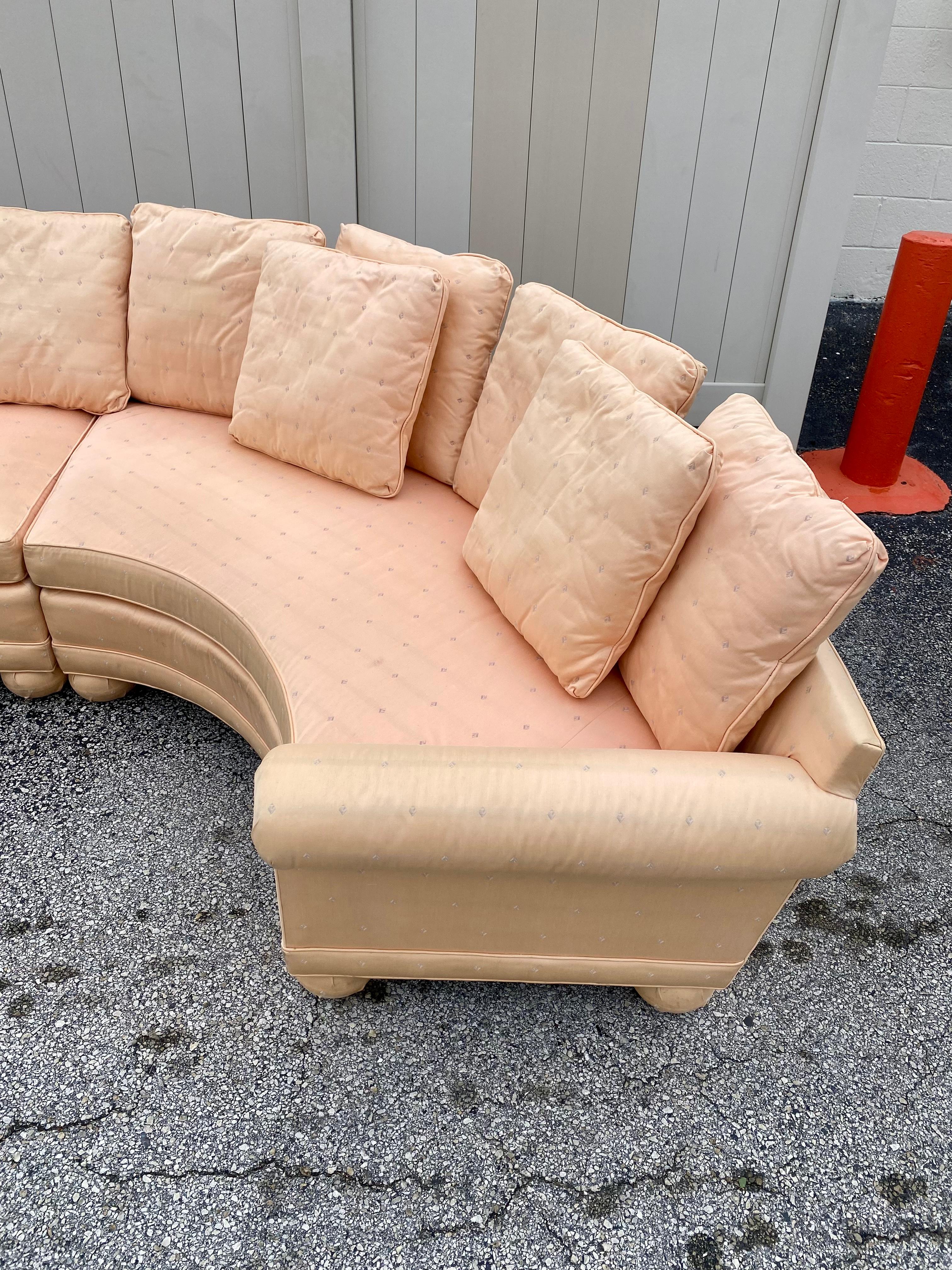 Late 20th Century 1970s Milo Baughman Salmon Satin Curved Sectional For Sale