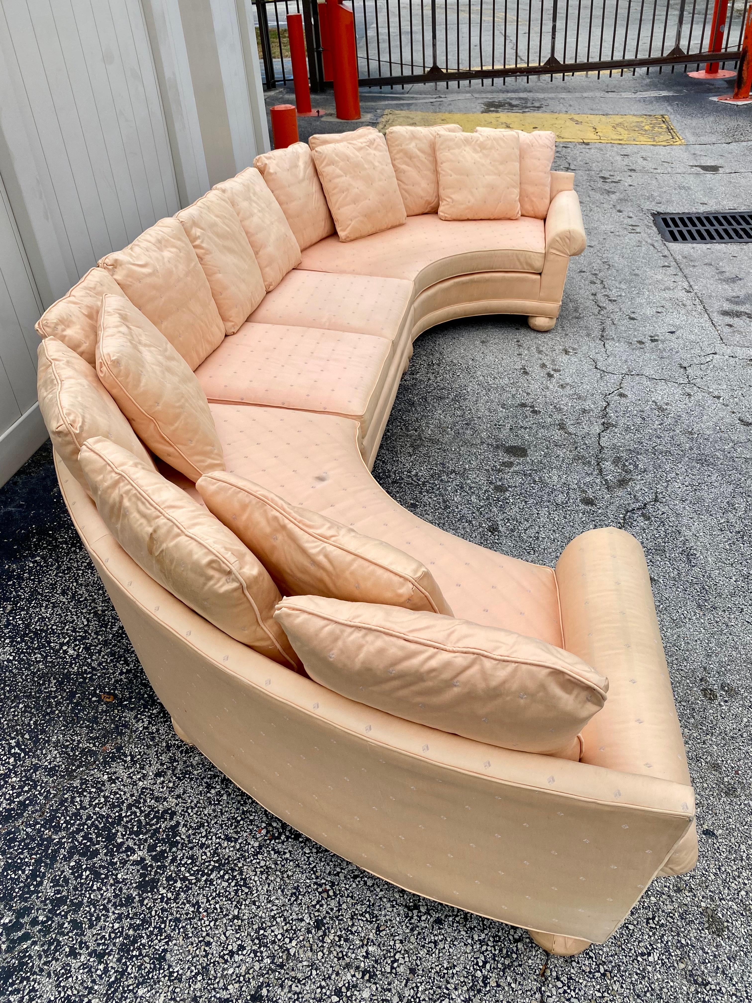 Upholstery 1970s Milo Baughman Salmon Satin Curved Sectional For Sale