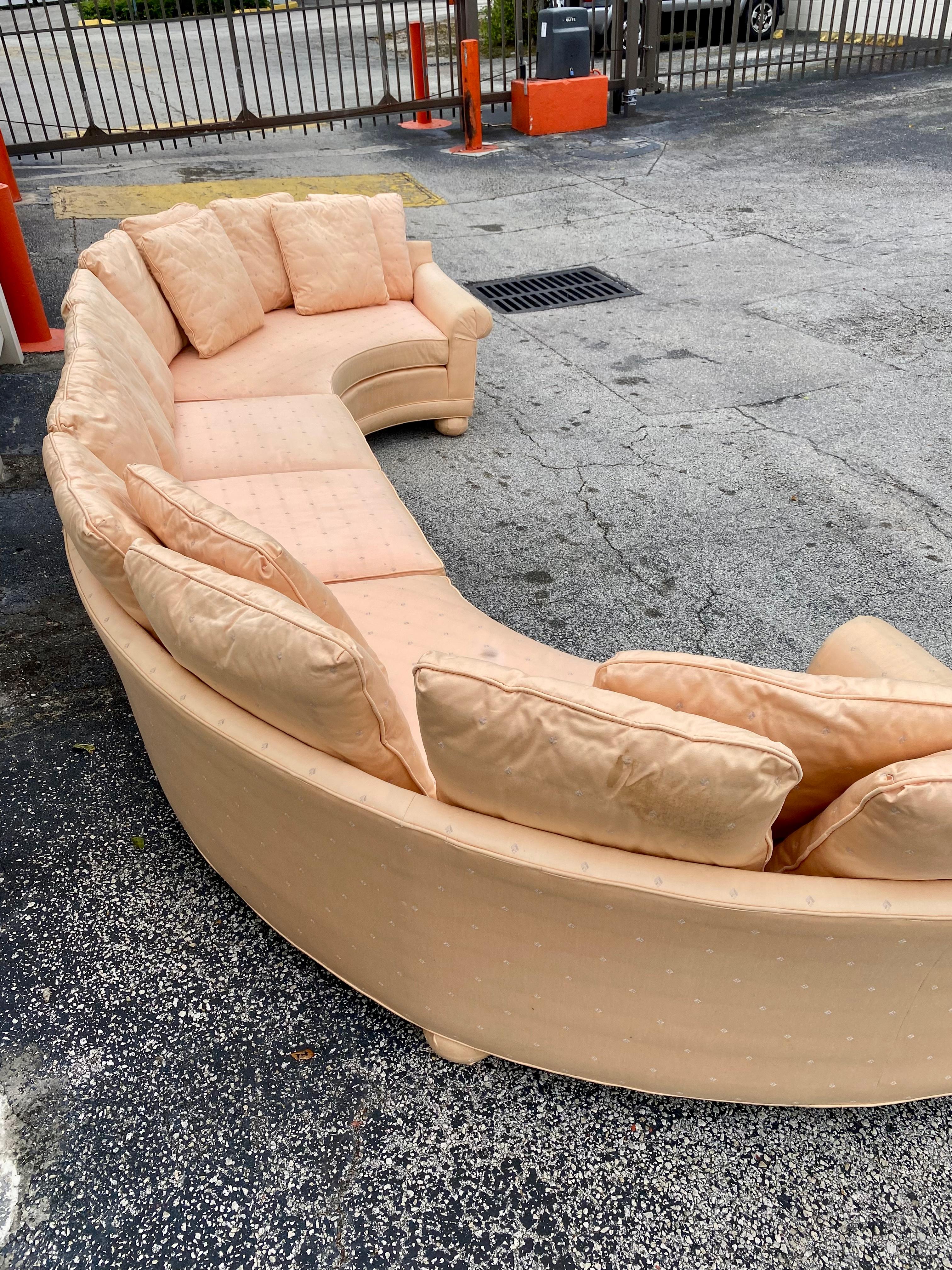 1970s Milo Baughman Salmon Satin Curved Sectional For Sale 1