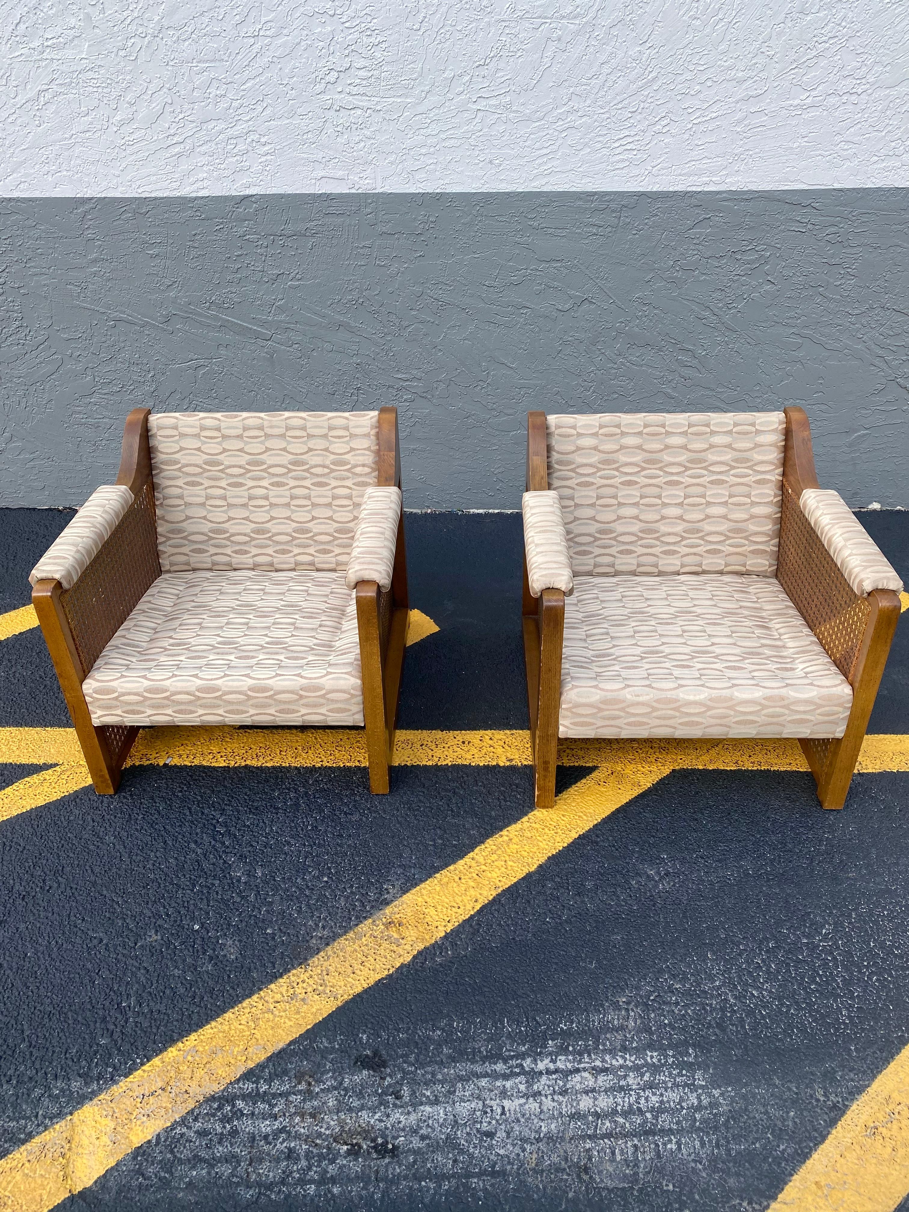 1970s Milo Baughman Rattan Caned Wood Cube Chairs, Set of 2 For Sale 8