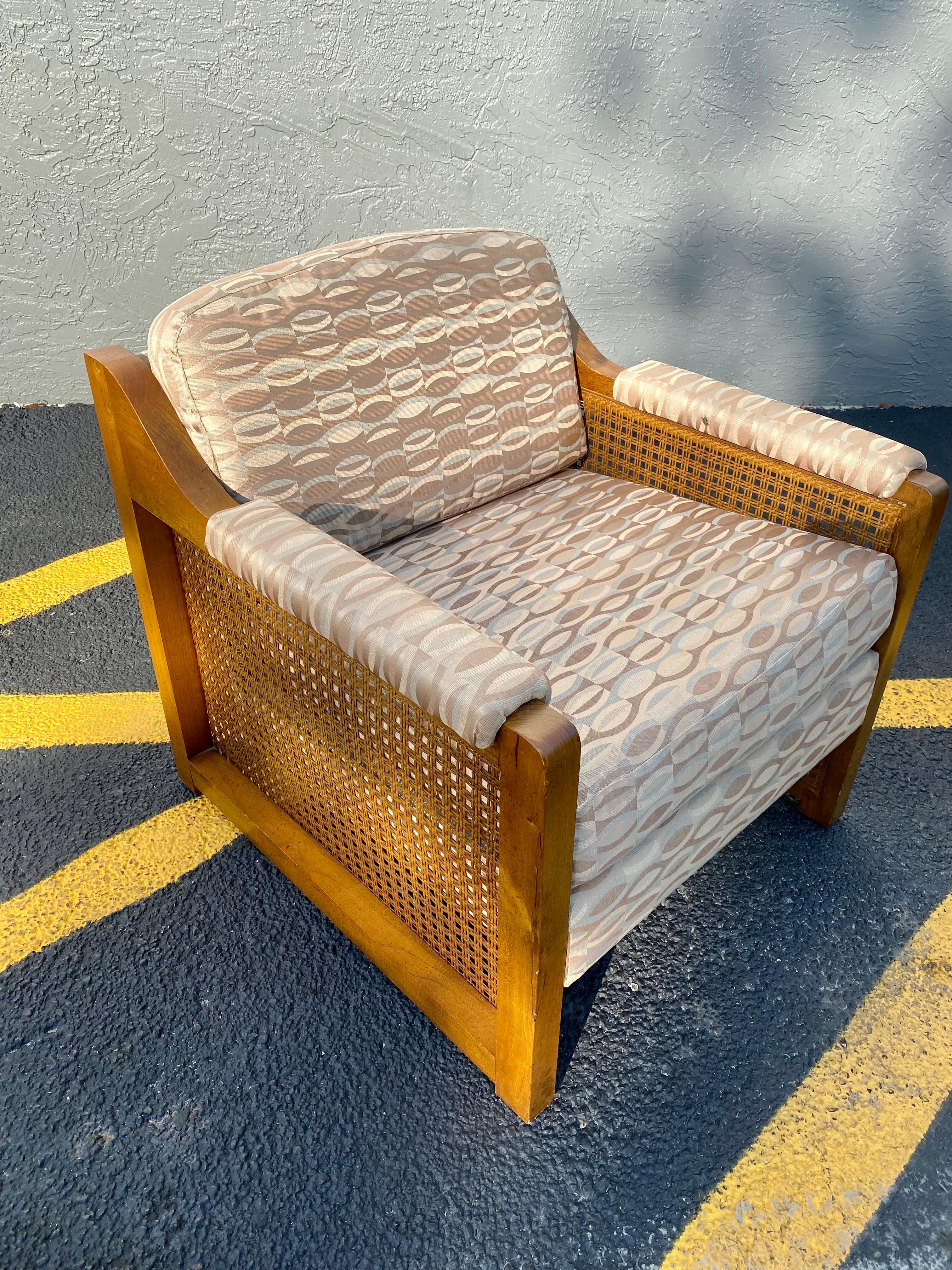 1970s Milo Baughman Rattan Caned Wood Cube Chairs, Set of 2 For Sale 2