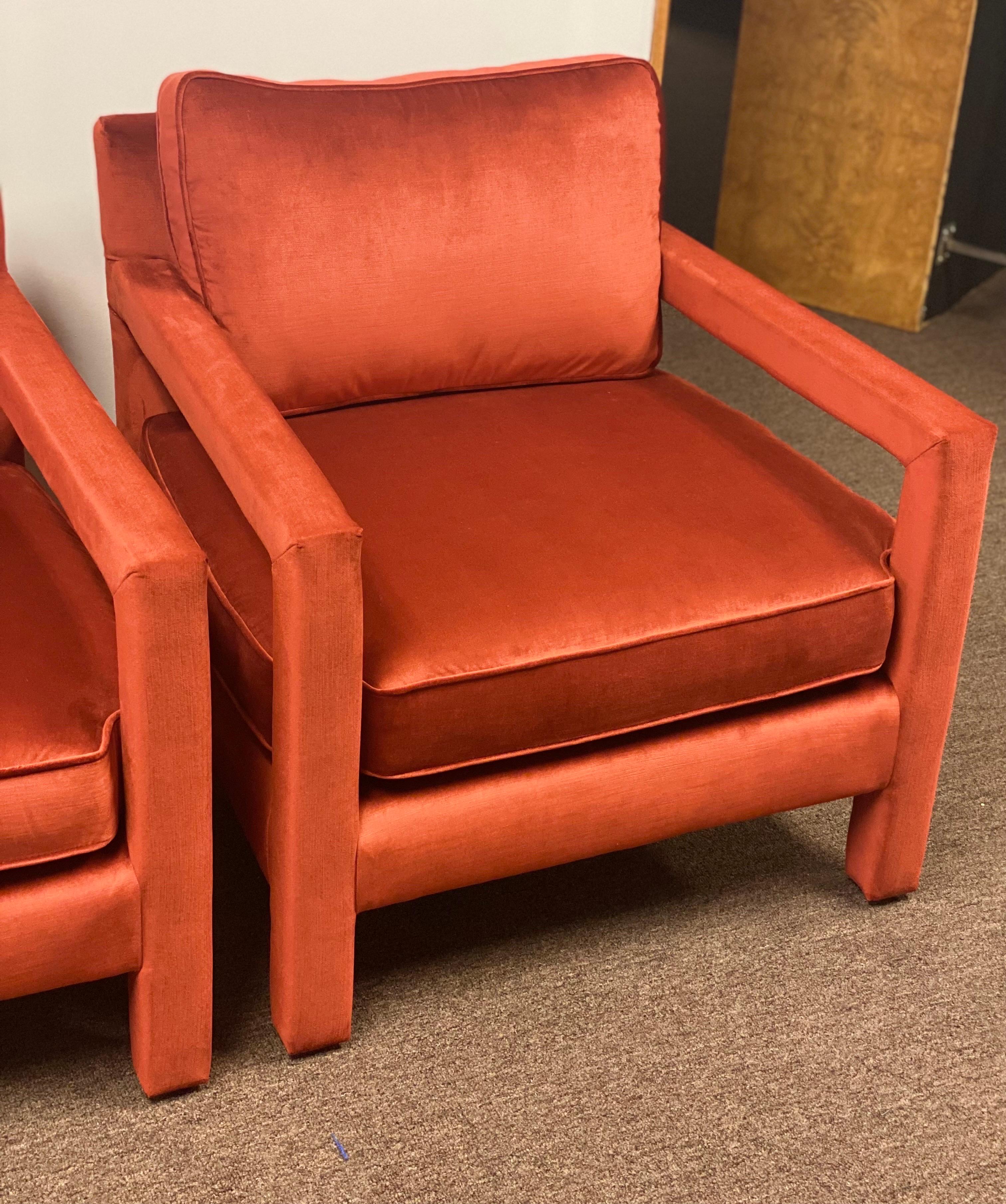 North American 1970s Milo Baughman Red Parsons Armchairs, a Pair
