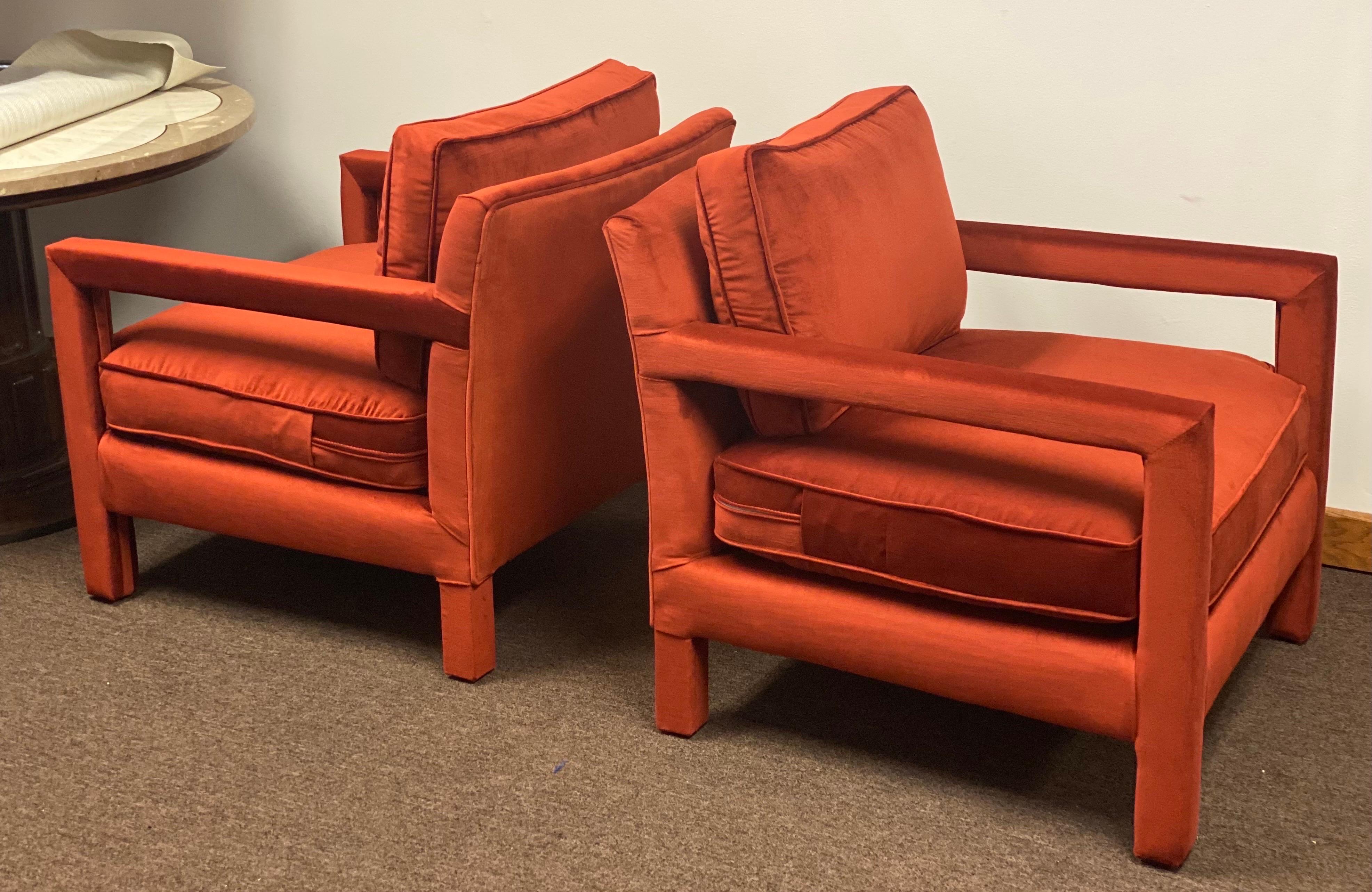 Late 20th Century 1970s Milo Baughman Red Parsons Armchairs, a Pair