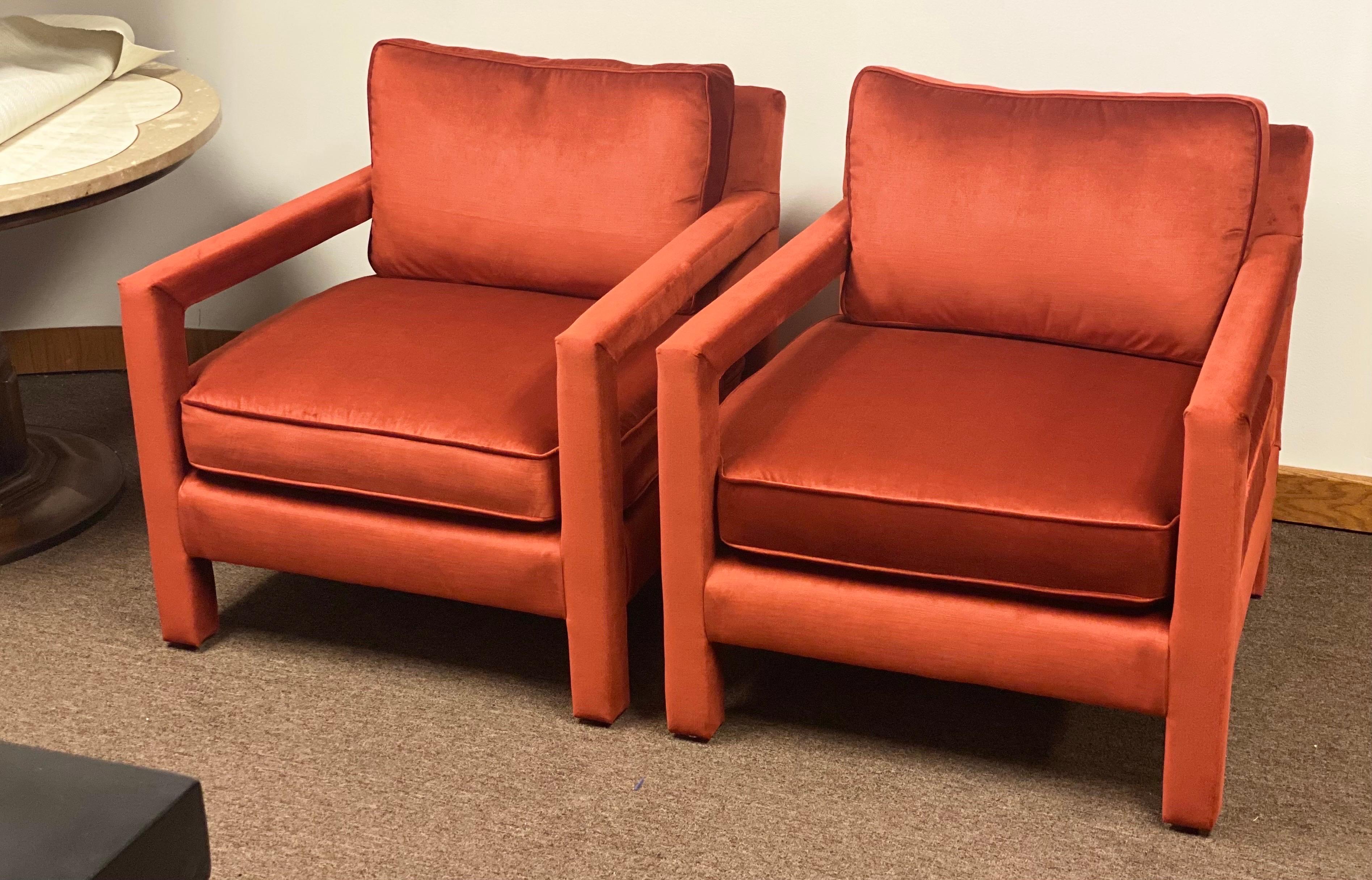 1970s Milo Baughman Red Parsons Armchairs, a Pair 2