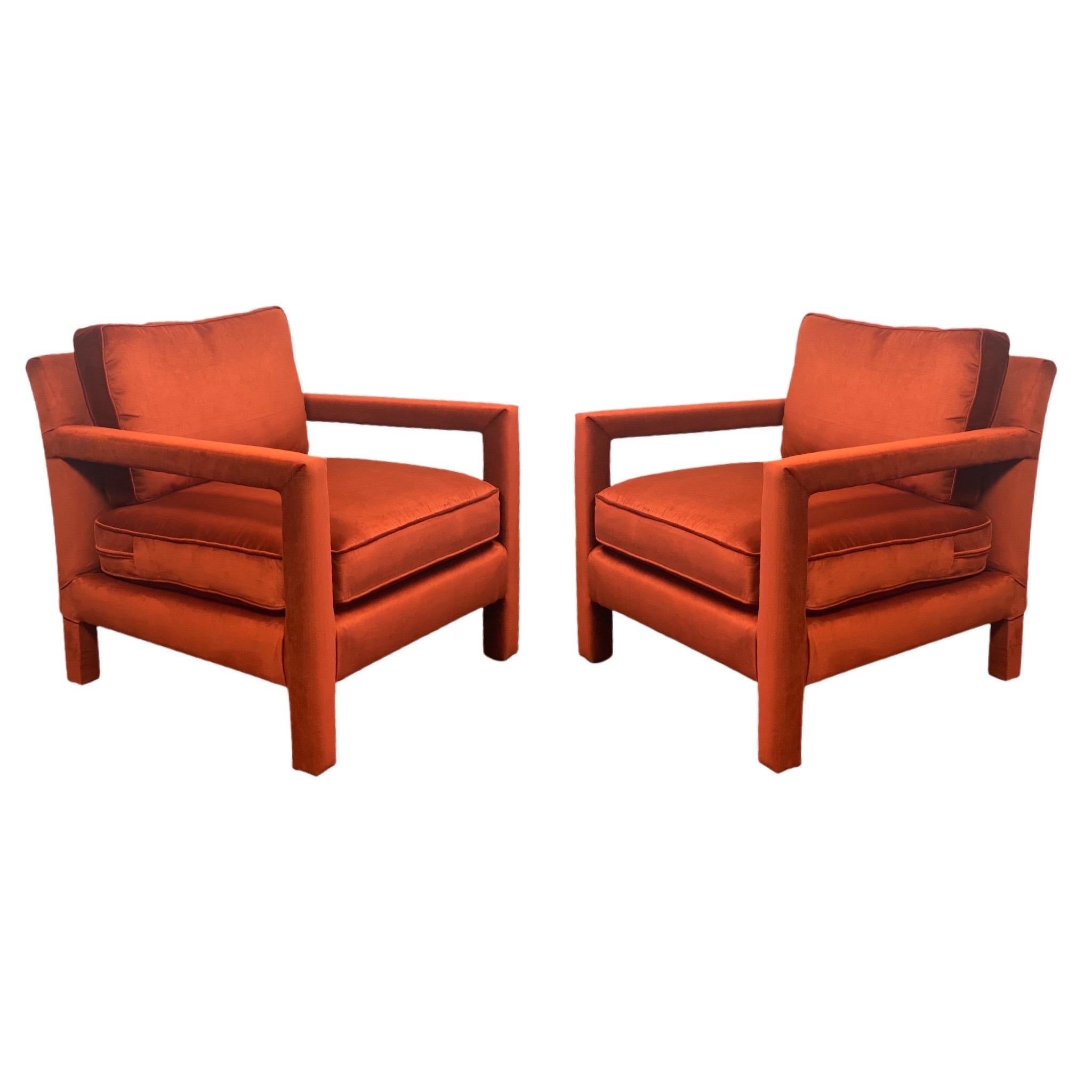 1970s Milo Baughman Red Parsons Armchairs, a Pair