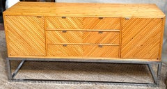 1970s Milo Baughman Split Bamboo, Pencil Reed and Chrome Credenza / Sideboard
