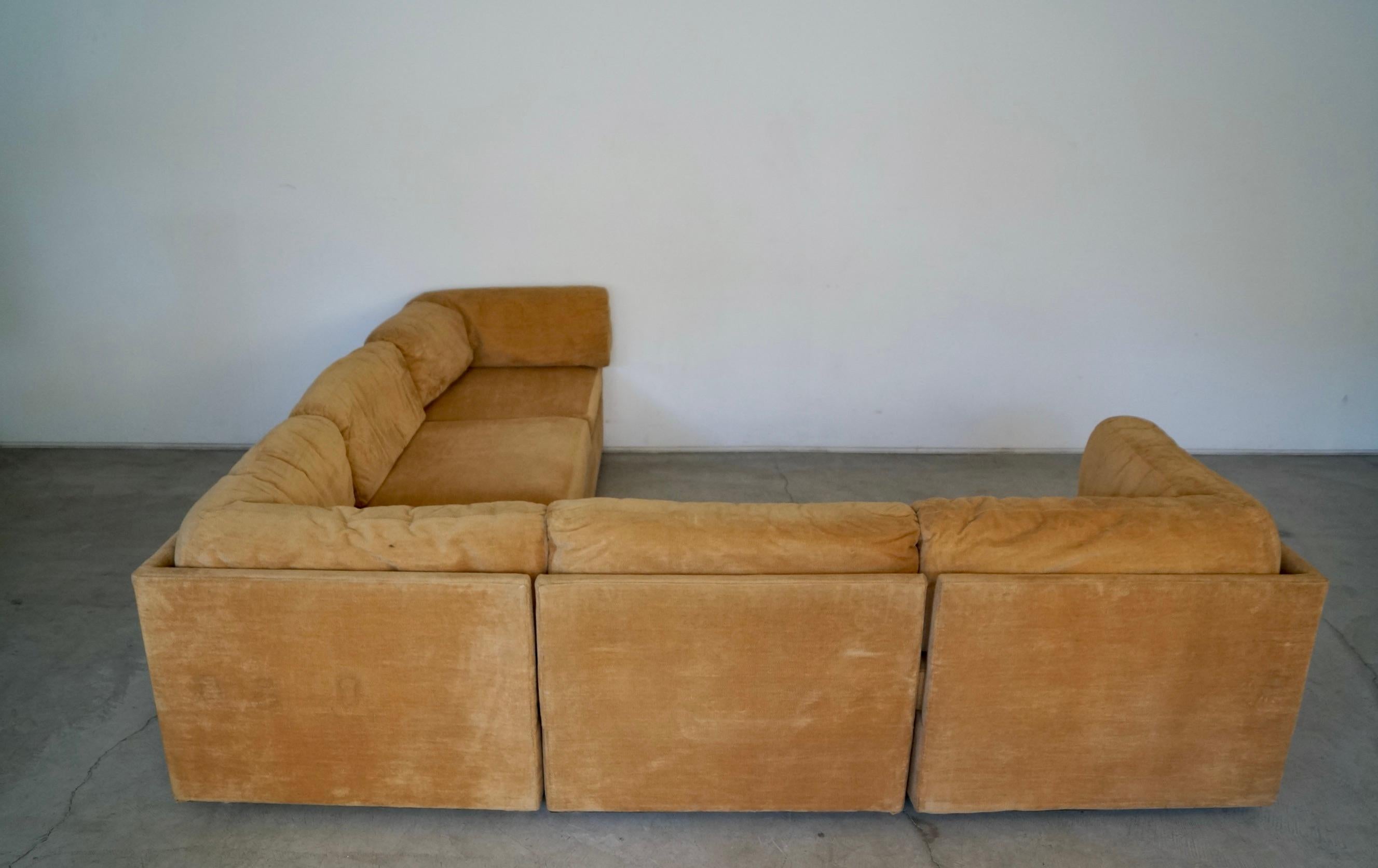 Velvet 1970s Milo Baughman Style 3-Piece Modular Sectional Sofa