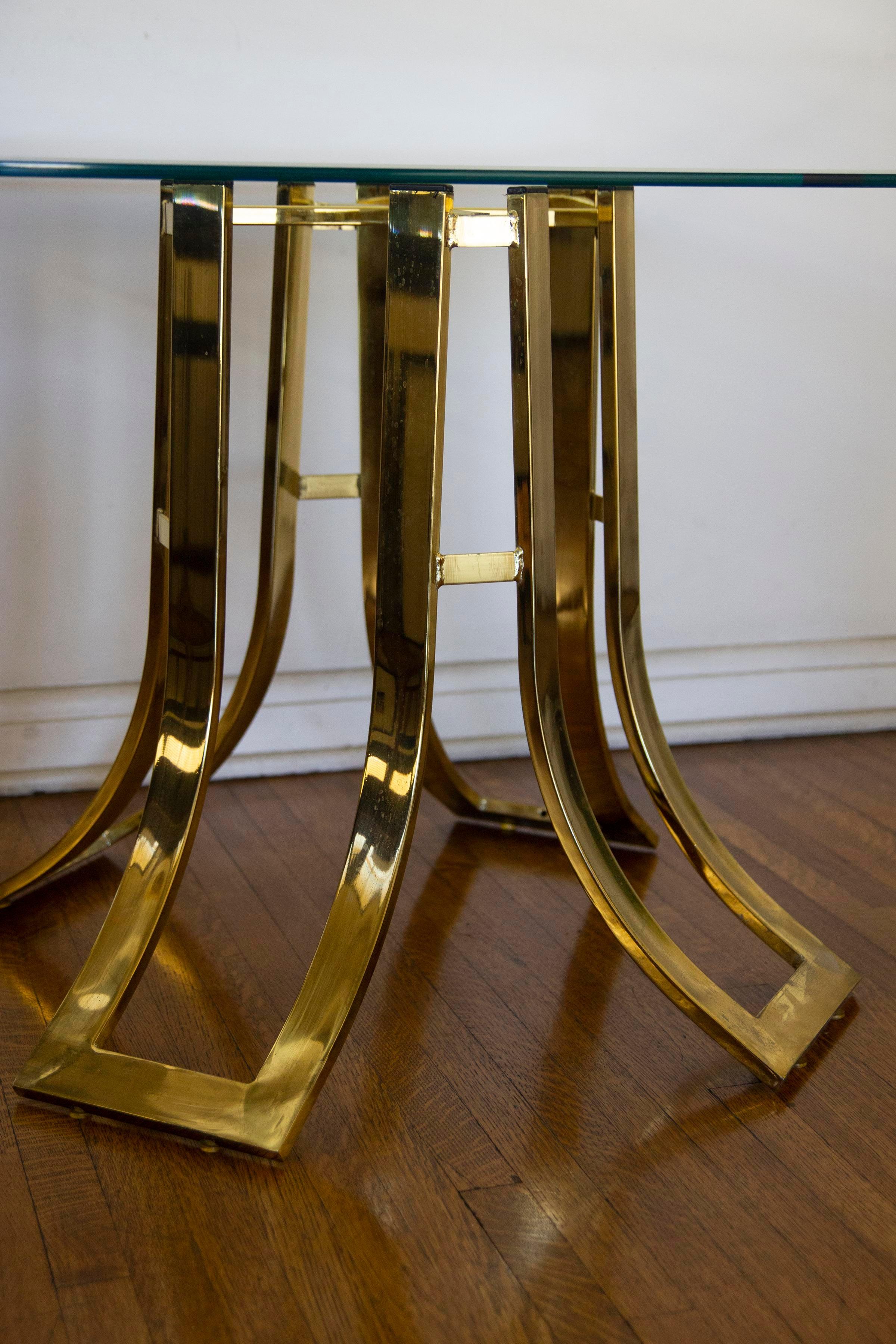 1970s Milo Baughman Style Brass and Glass Tulip Side Table For Sale 1