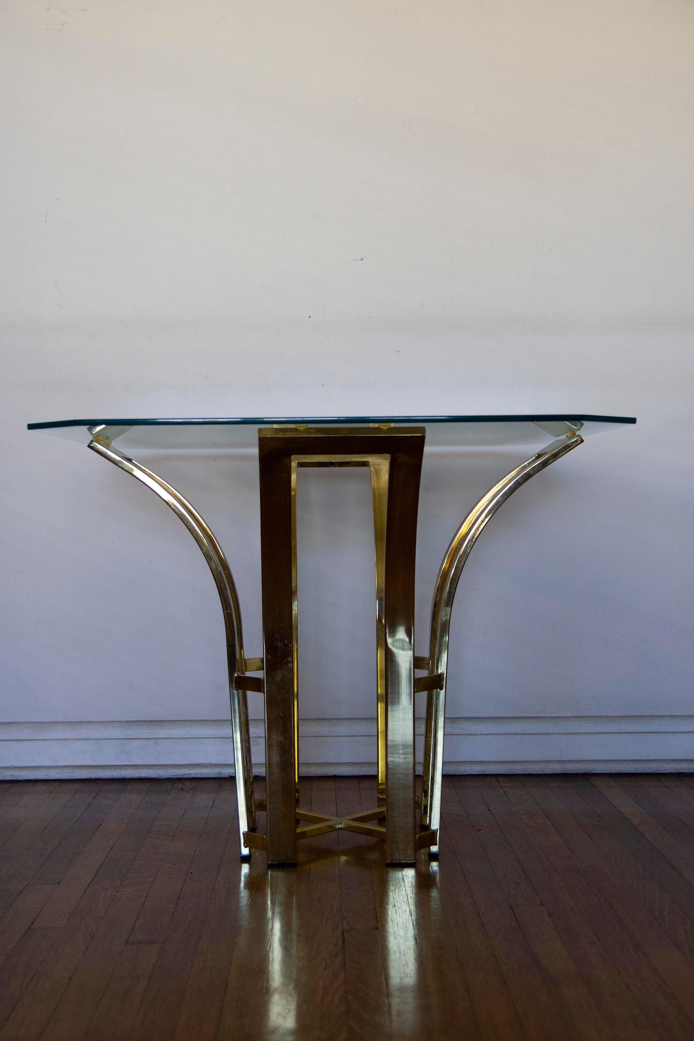 1970s Milo Baughman Style Brass and Glass Tulip Side Table For Sale 2