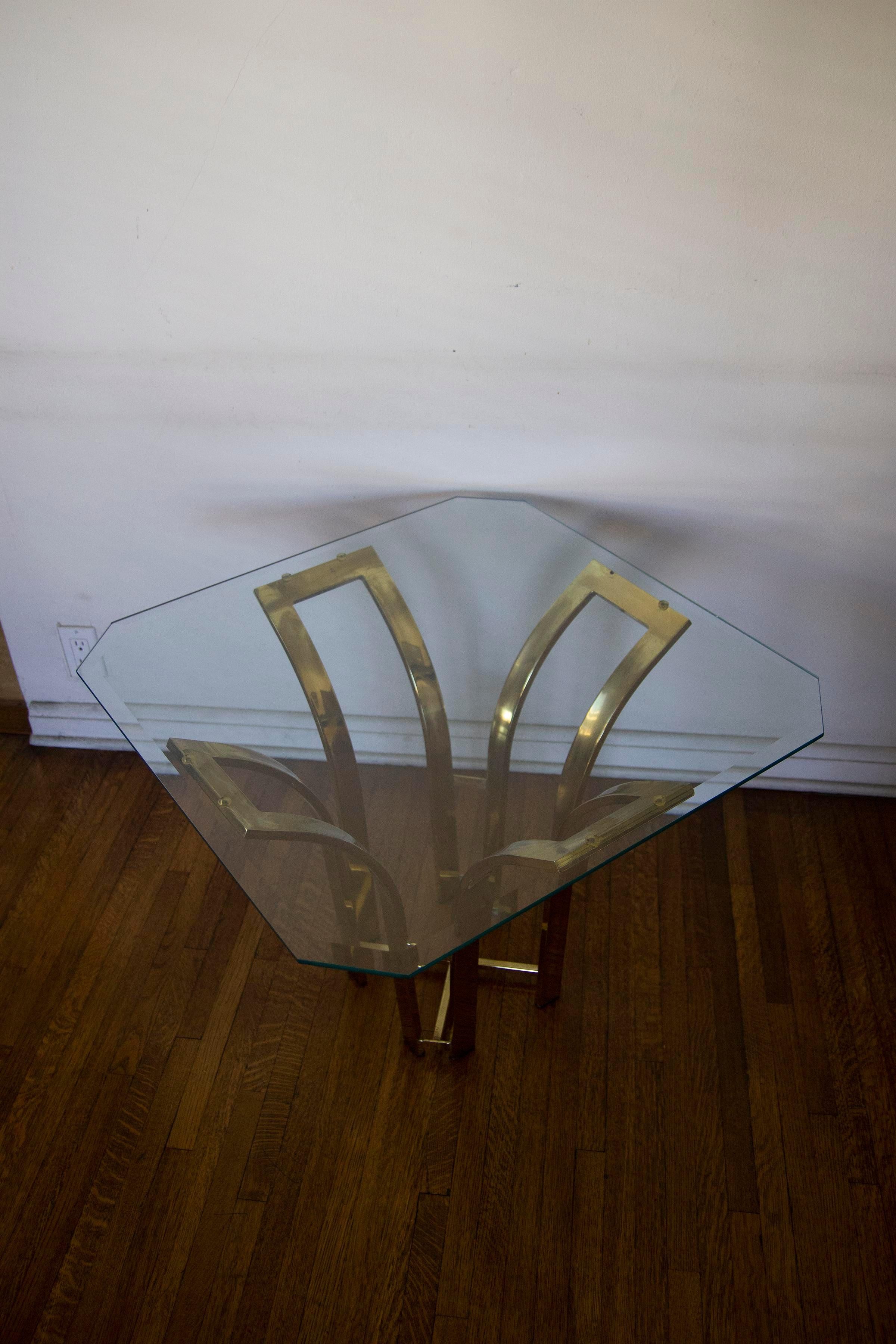 1970s Milo Baughman Style Brass and Glass Tulip Side Table For Sale 3