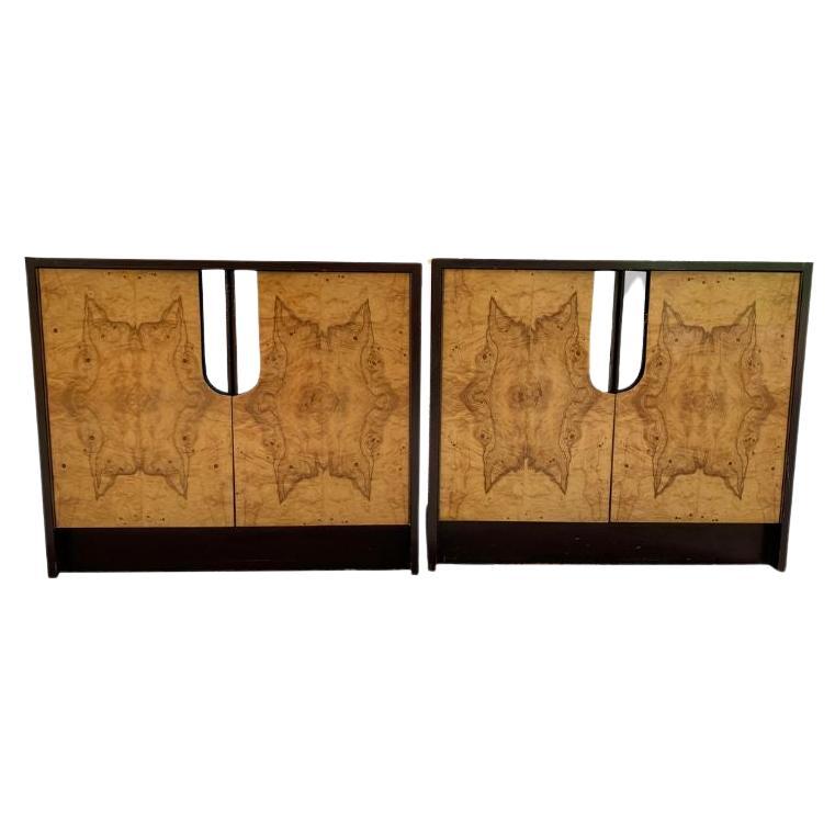 1970s Milo Baughman Style Burl Wood Modern Nightstands - a Pair