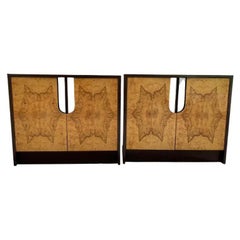 1970s Milo Baughman Style Burl Wood Modern Nightstands - a Pair
