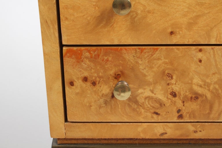 1970s Milo Baughman Style Burled Elm on Brass Base Jewelry Chest or End Table For Sale 12