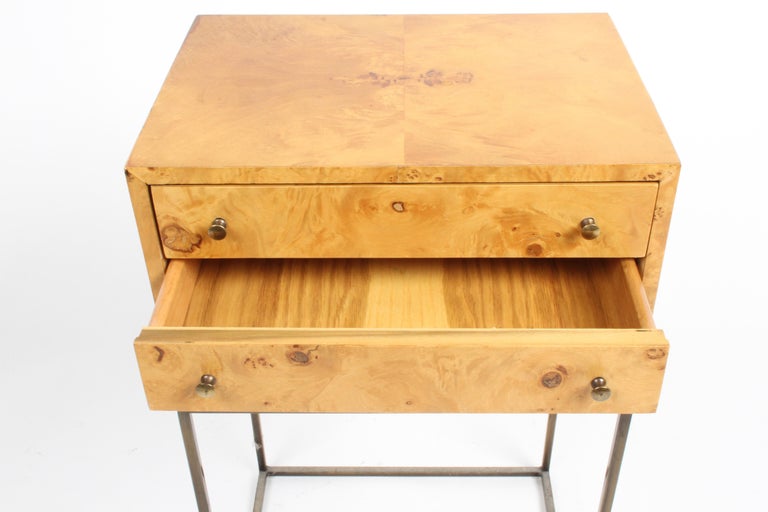 1970s Milo Baughman Style Burled Elm on Brass Base Jewelry Chest or End Table For Sale 2