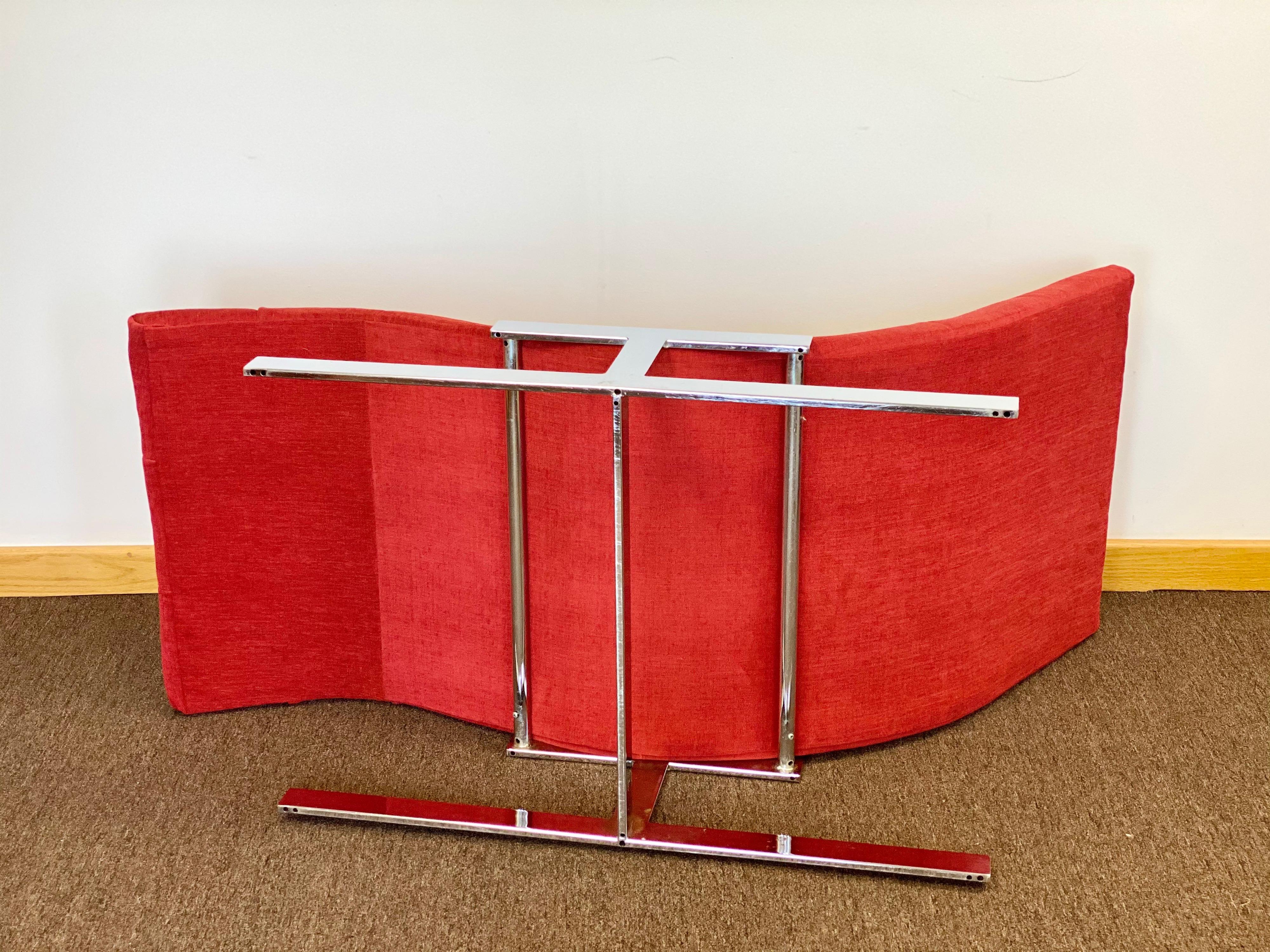 Metal 1970s Milo Baughman Style Chrome Red Wave Chaise