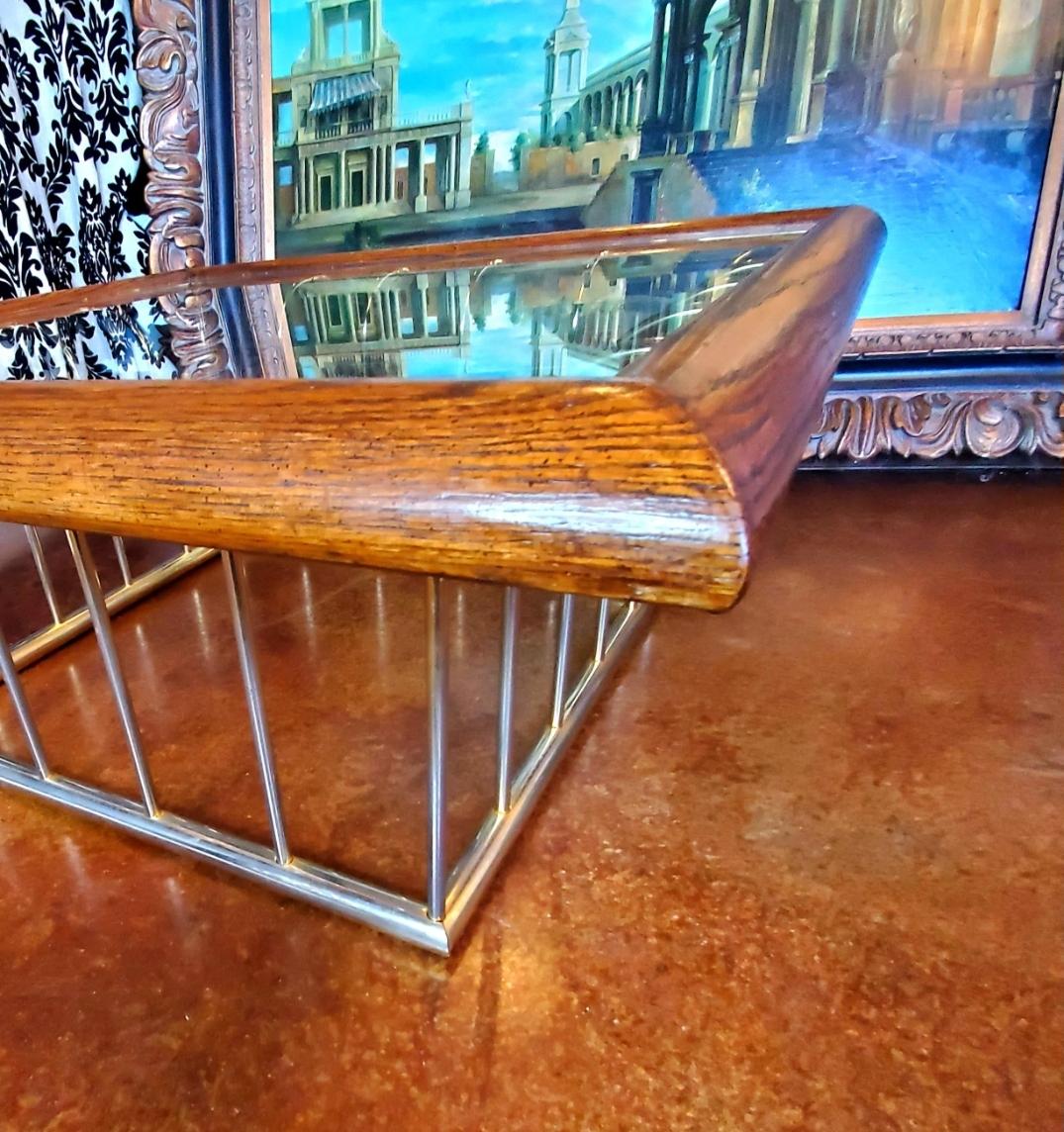 Late 20th Century 1970s Milo Baughman Style Gold, Glass and Wood Coffee Table For Sale