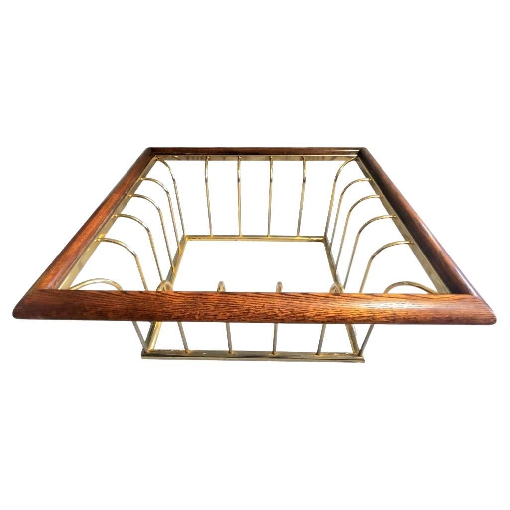 1970s Milo Baughman Style Gold, Glass and Wood Coffee Table For Sale