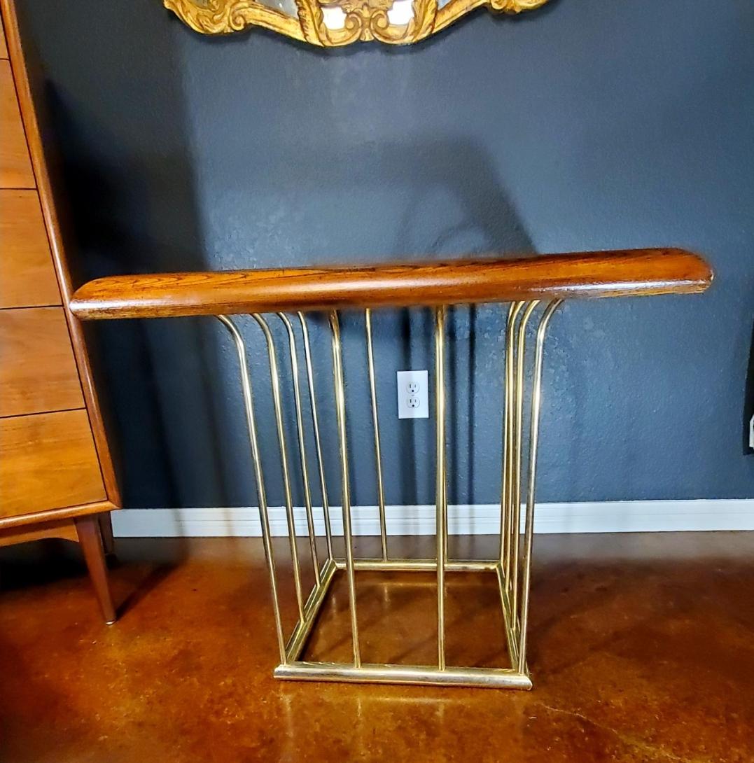 1970s Milo Baughman Style Gold, Glass and Wood End Table For Sale 5
