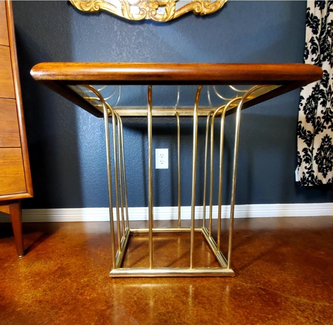 1970s Milo Baughman Style Gold, Glass and Wood End Table For Sale 6
