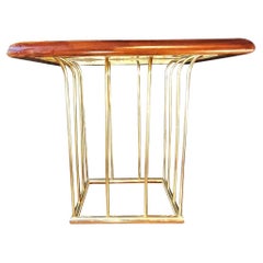 Used 1970s Milo Baughman Style Gold, Glass and Wood End Table