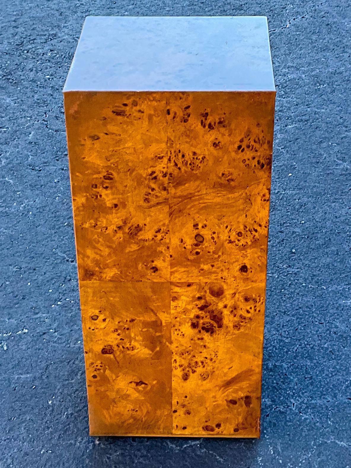 Mid-Century Modern 1970s Milo Baughman Style Modern Burl Wood Pedestal / Column / Table