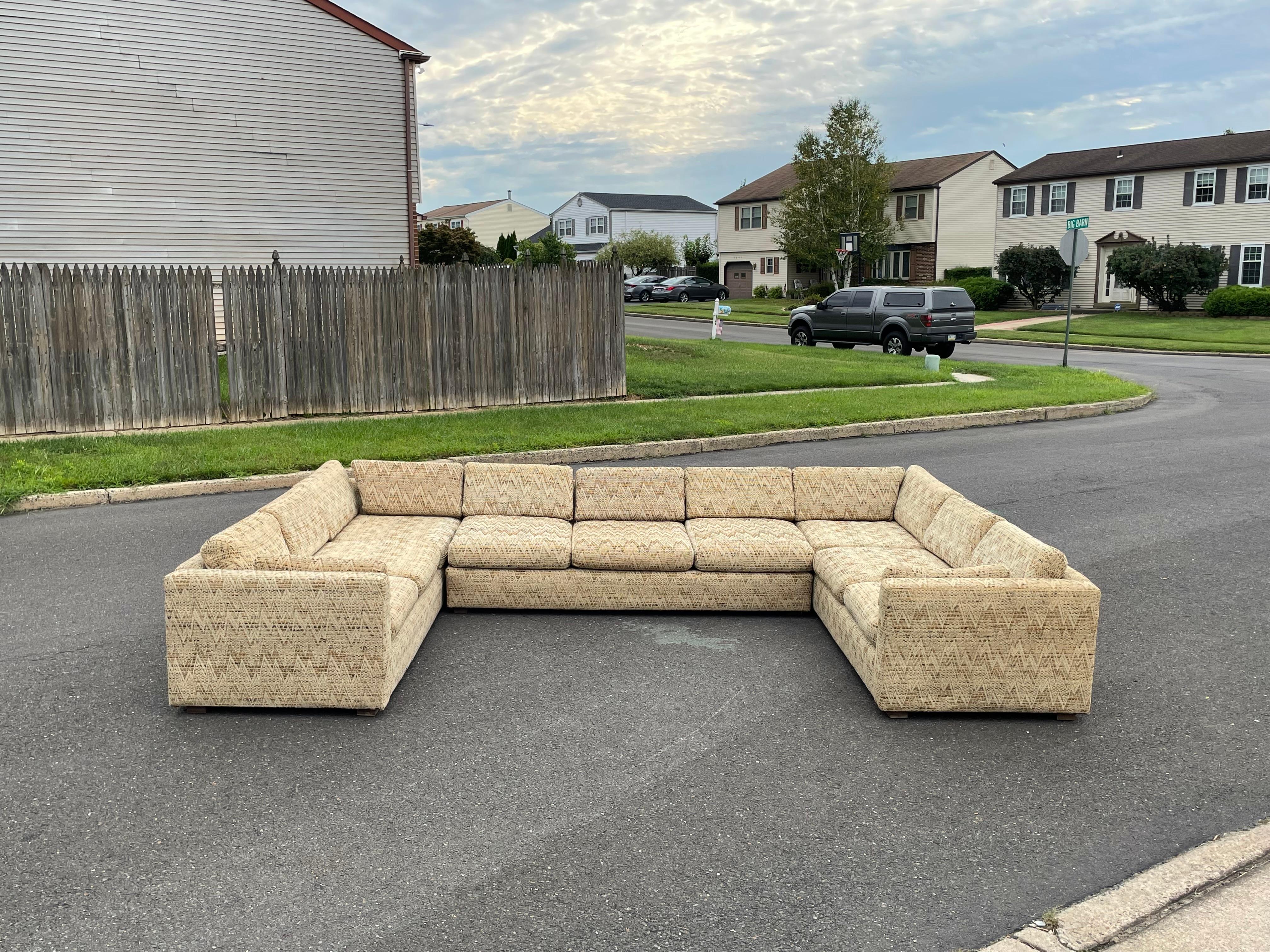 Mid-Century Modern 1970s Milo Baughman Style Modular Pit Sectional Sofa