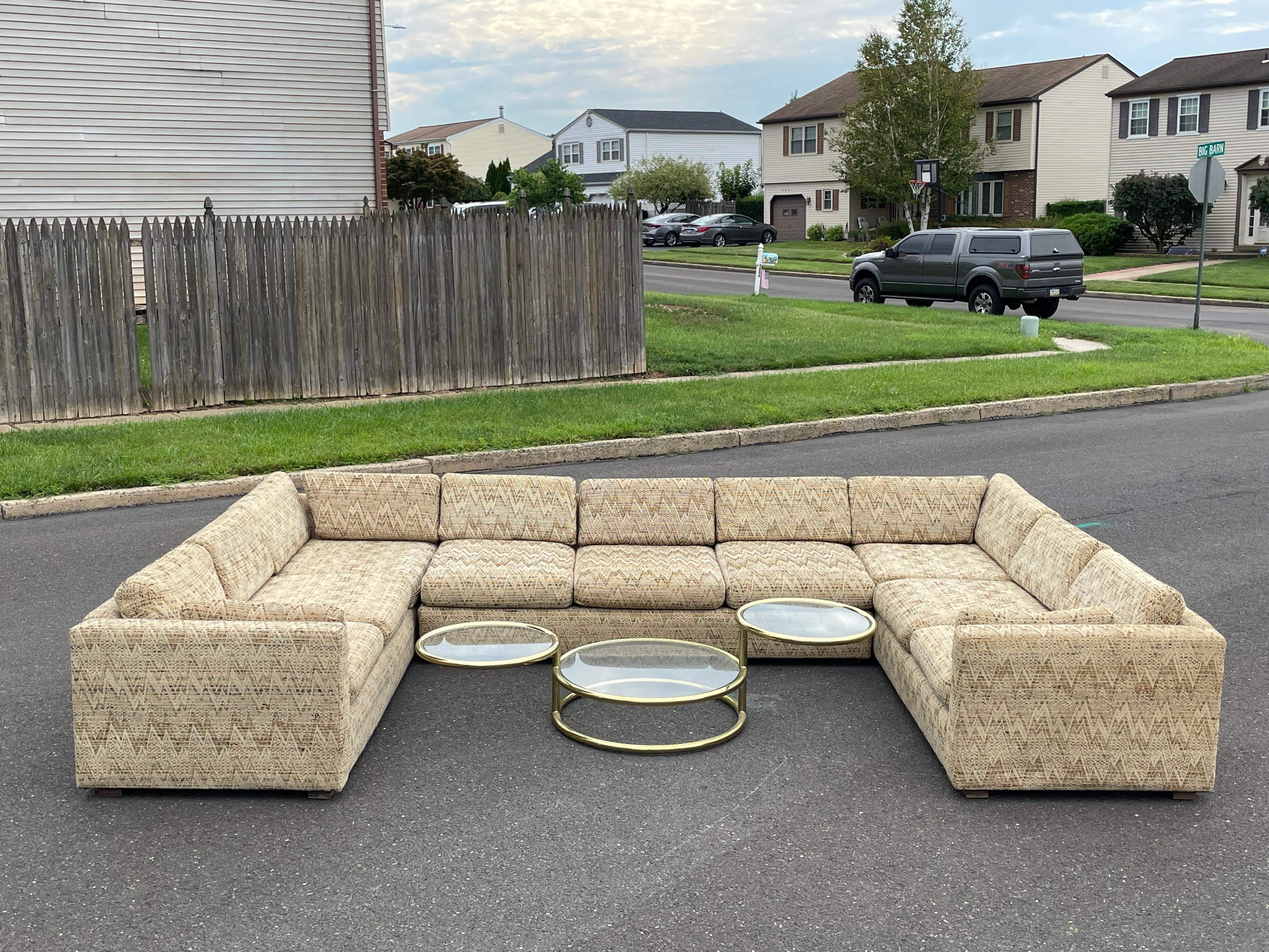 American 1970s Milo Baughman Style Modular Pit Sectional Sofa