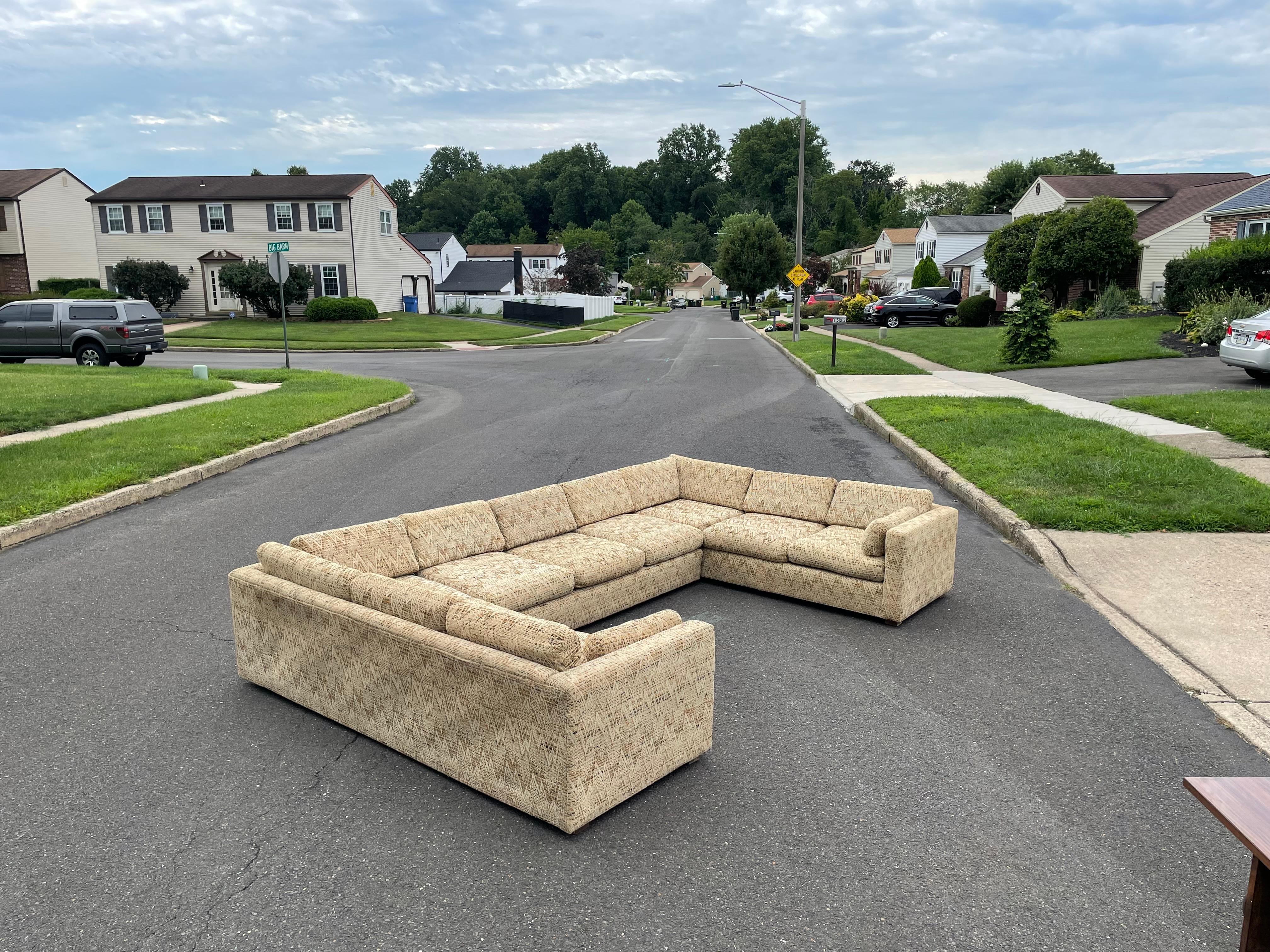 Upholstery 1970s Milo Baughman Style Modular Pit Sectional Sofa