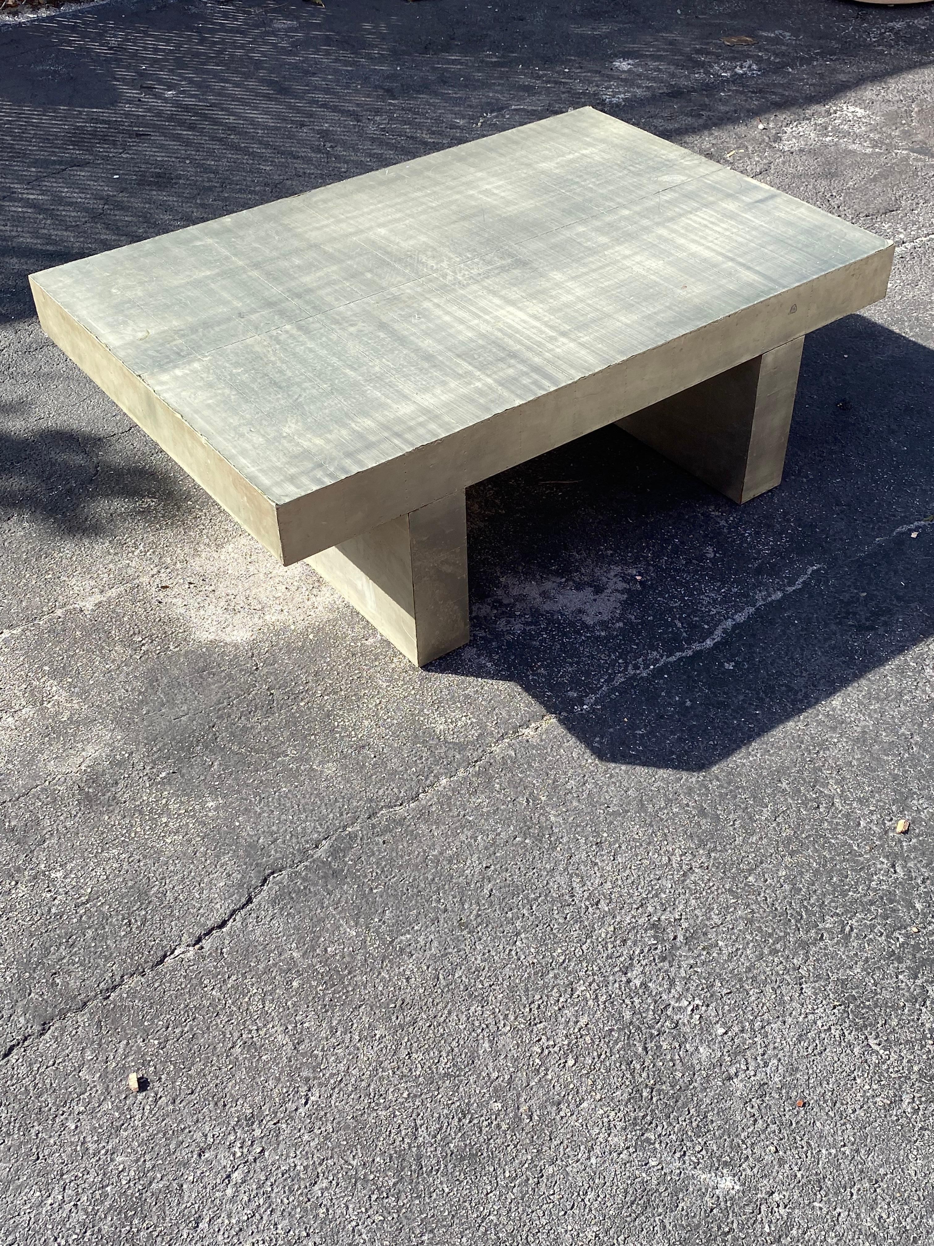 1970s Milo Baughman Style Parson Zinc Coffee Table In Good Condition For Sale In Fort Lauderdale, FL