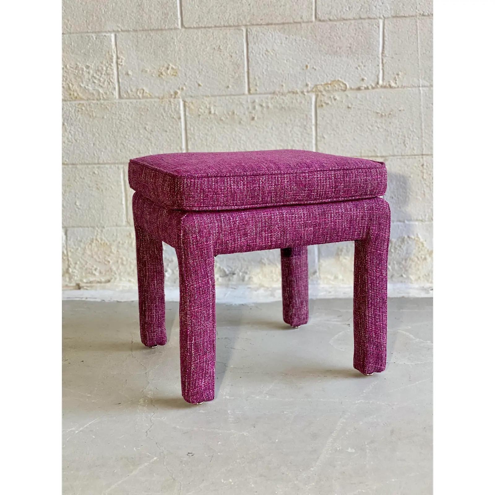 1970s Milo Baughman Style Parsons Magenta Tweed Ottomans, a Pair 3