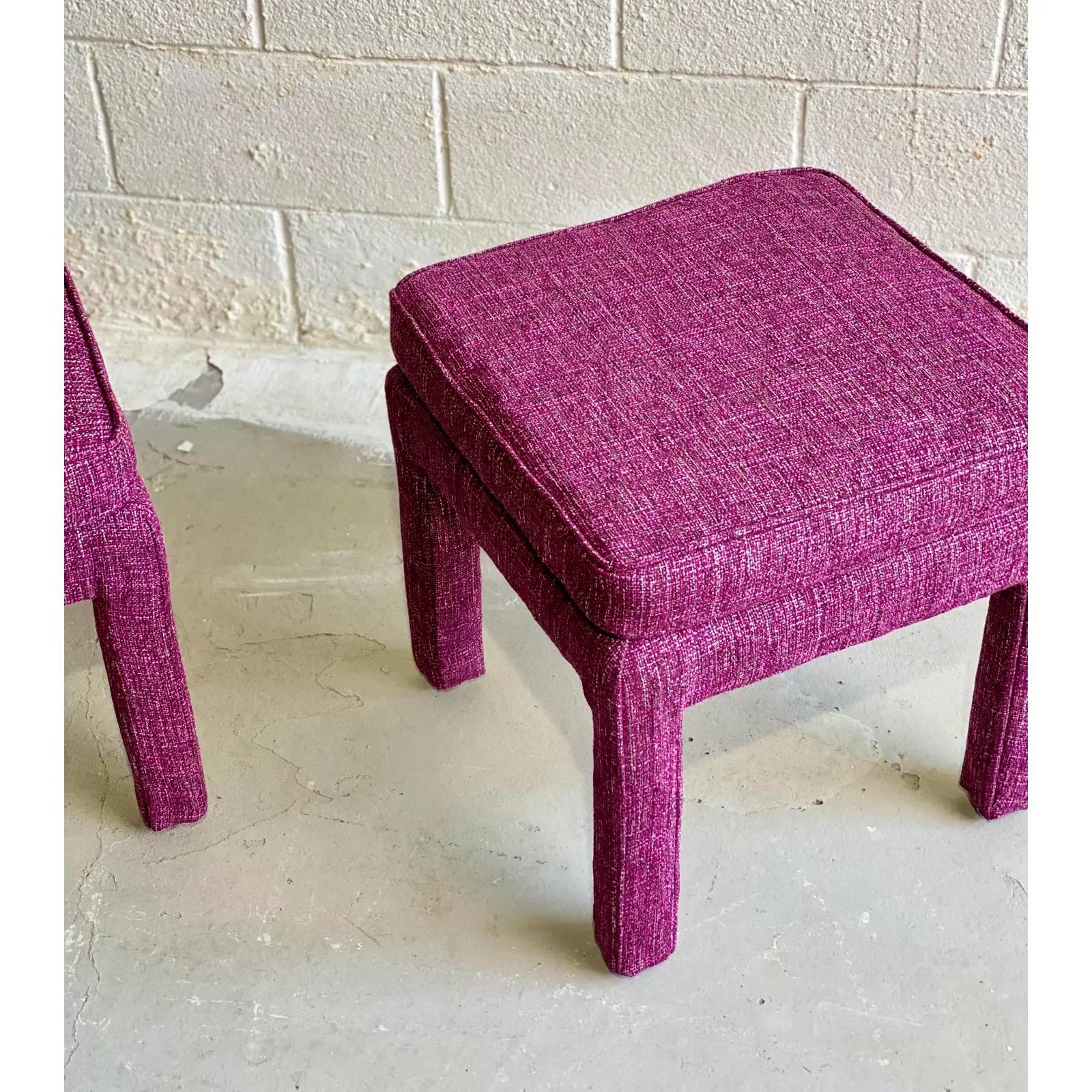 Late 20th Century 1970s Milo Baughman Style Parsons Magenta Tweed Ottomans, a Pair