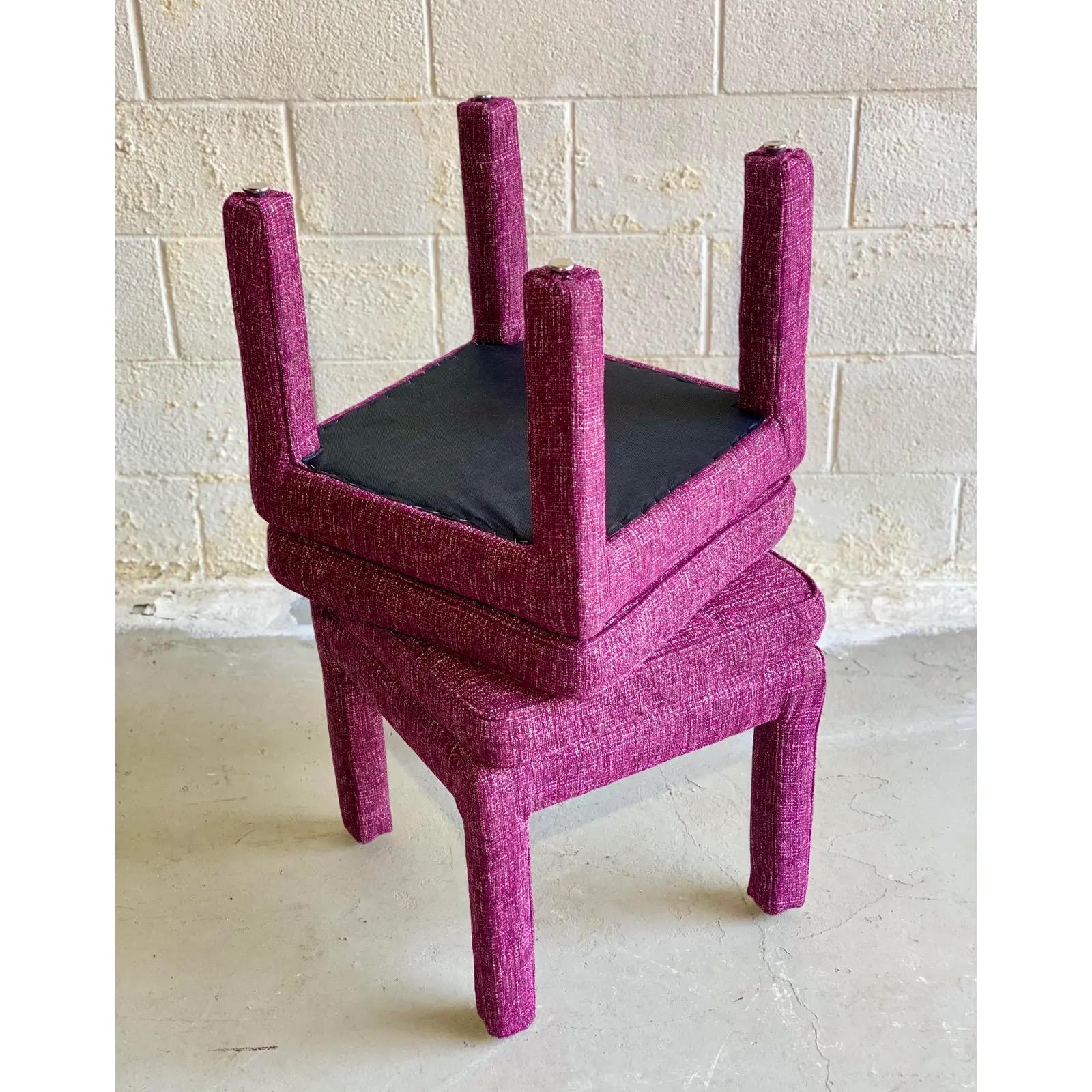 1970s Milo Baughman Style Parsons Magenta Tweed Ottomans, a Pair 2