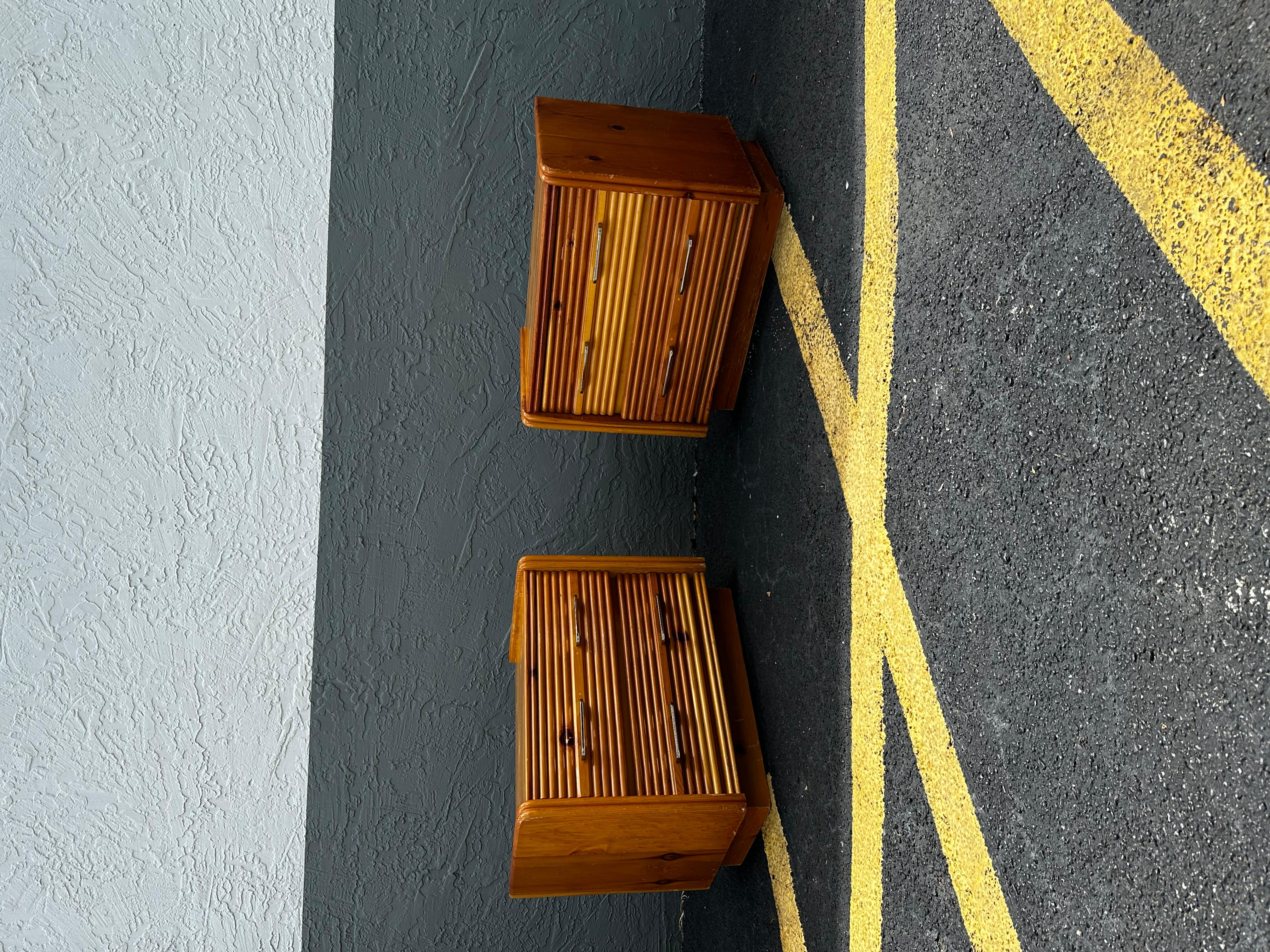 1970s Milo Baughman Style Plinth Wood Chrome Nightstands, Set of 2 In Good Condition For Sale In Fort Lauderdale, FL