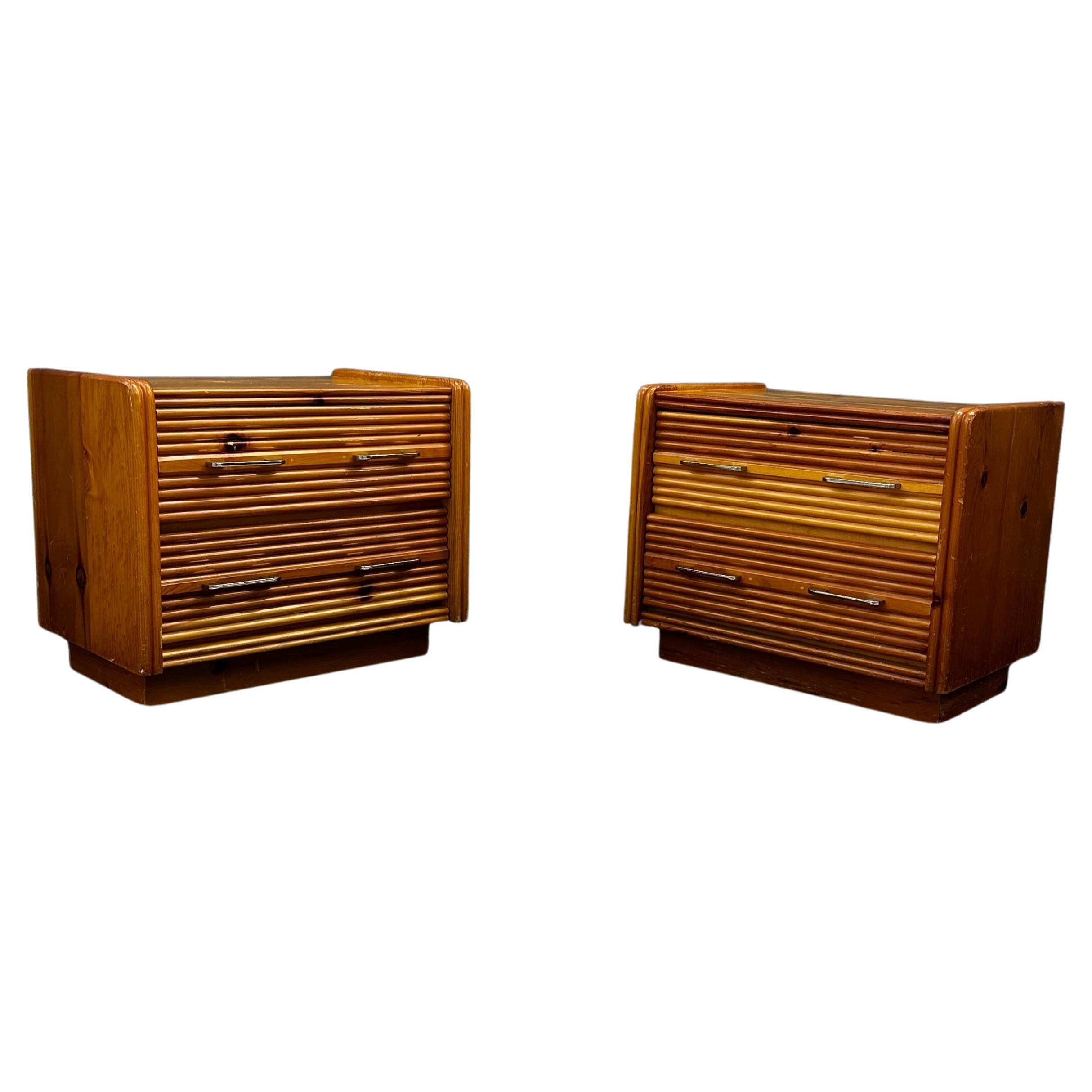 1970s Milo Baughman Style Plinth Wood Chrome Nightstands, Set of 2 For Sale