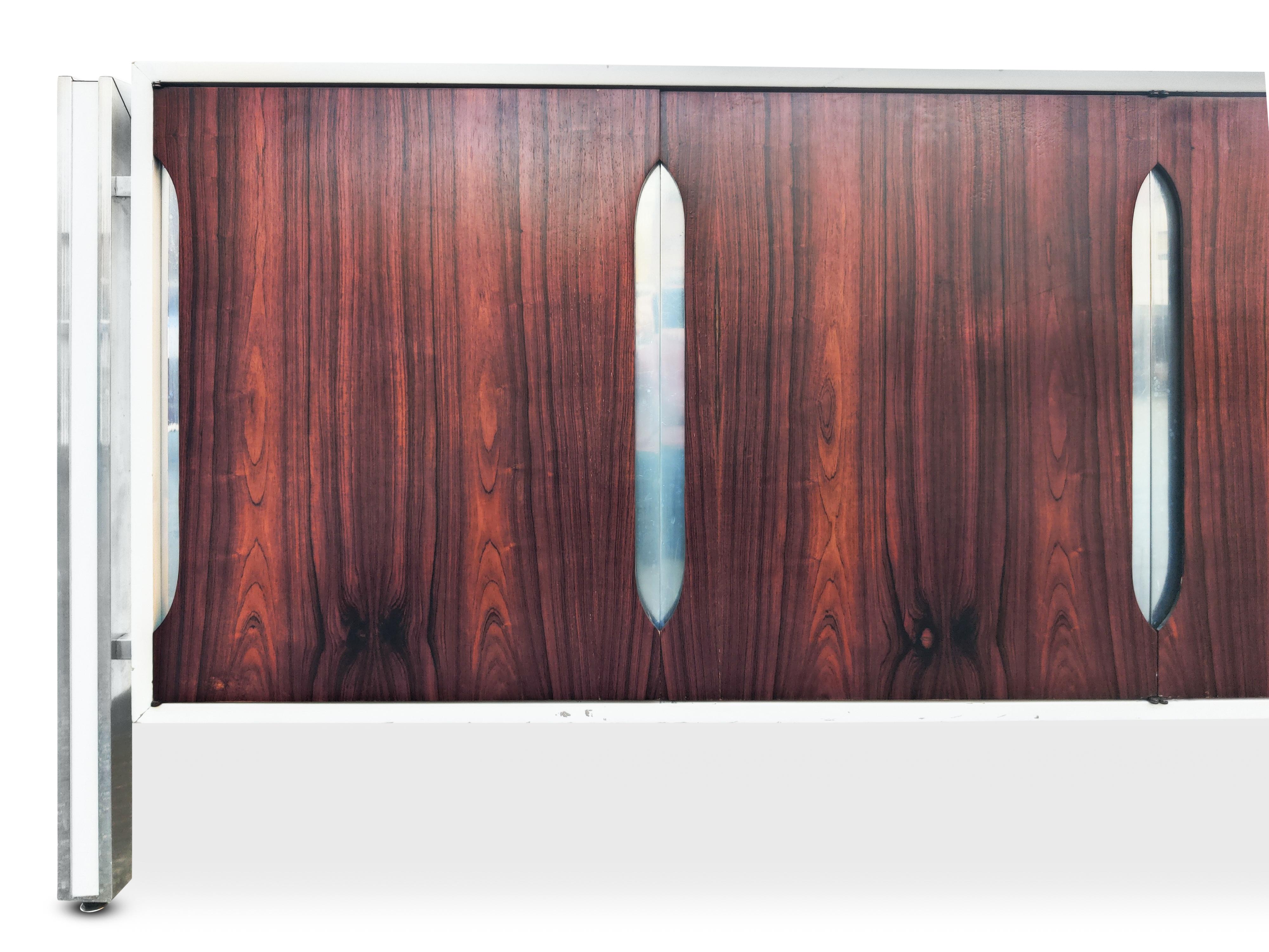 Late 20th Century 1970s Milo Baughman Style Rosewood, Laminate, and Aluminum Cabinet or Dresser For Sale