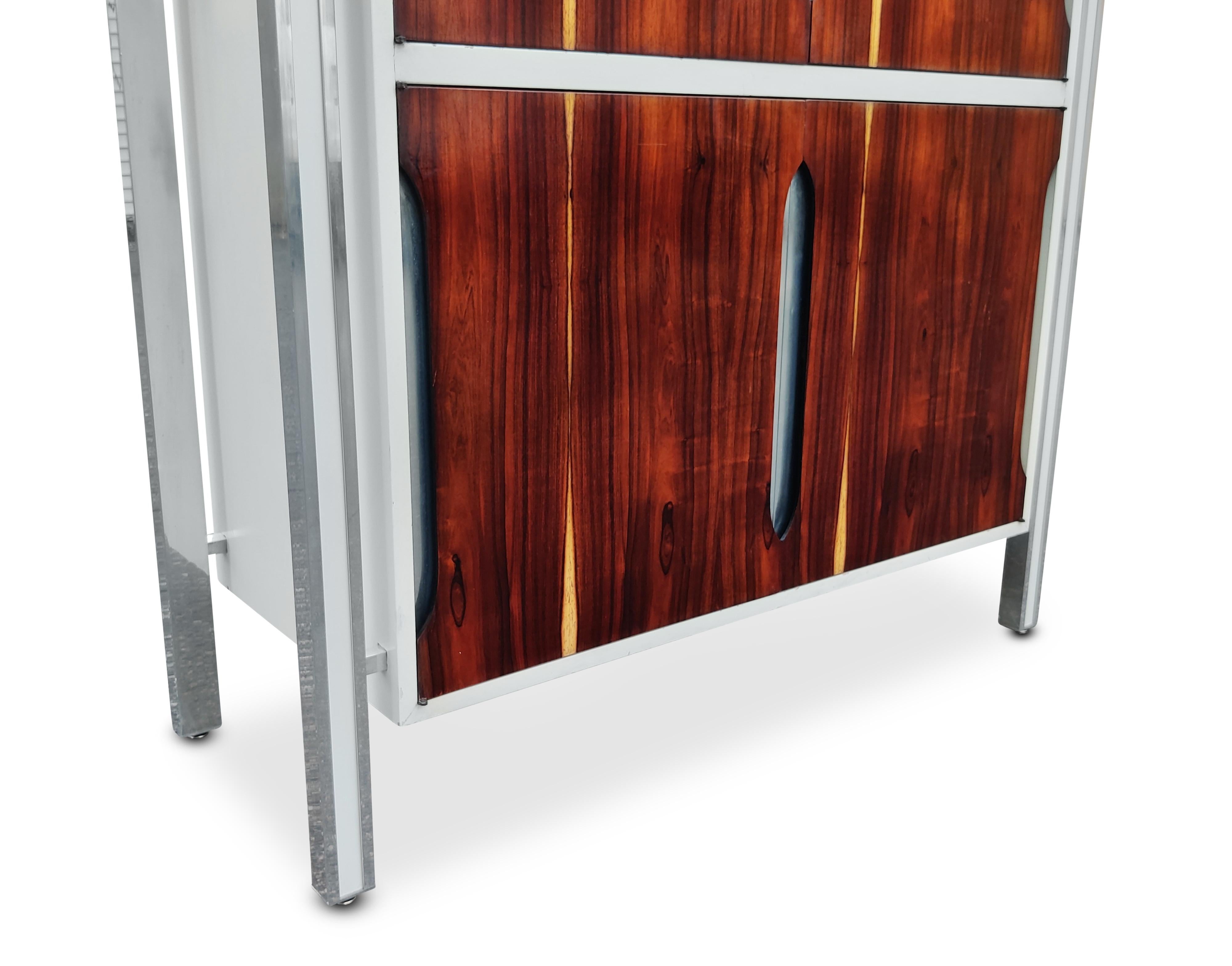 Mid-20th Century 1970s Milo Baughman Style Rosewood, Laminate, and Aluminum Tall Dresser/Cabinet For Sale