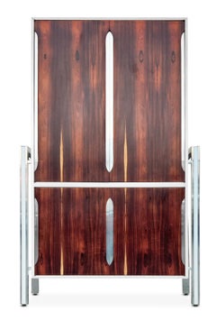 1970s Milo Baughman Style Rosewood, Laminate, and Aluminum Tall Dresser/Cabinet